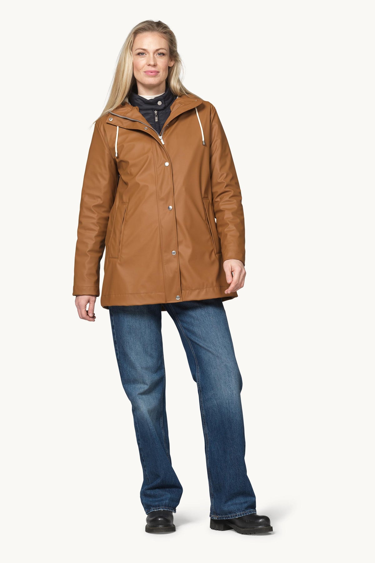 Short Raincoat with Hood - Toffee