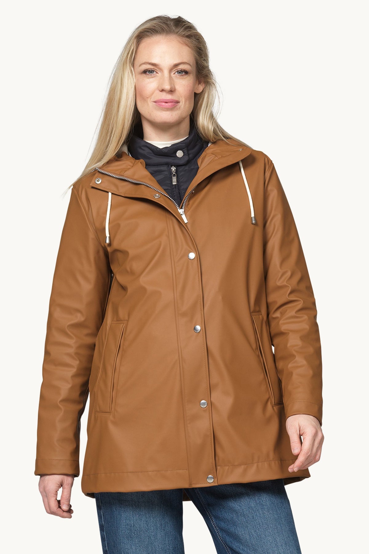 Short Raincoat with Hood - Toffee