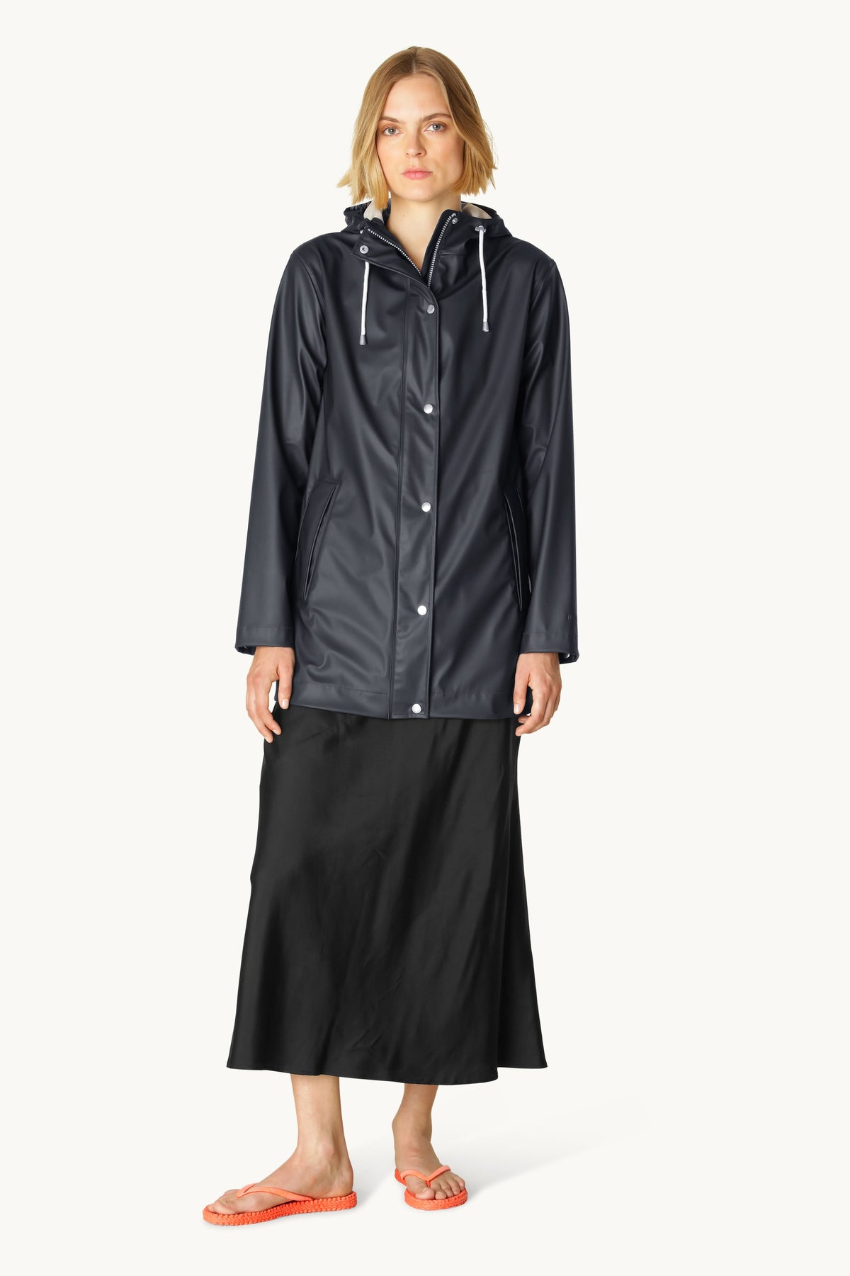 Short Raincoat with Hood - Dark Indigo