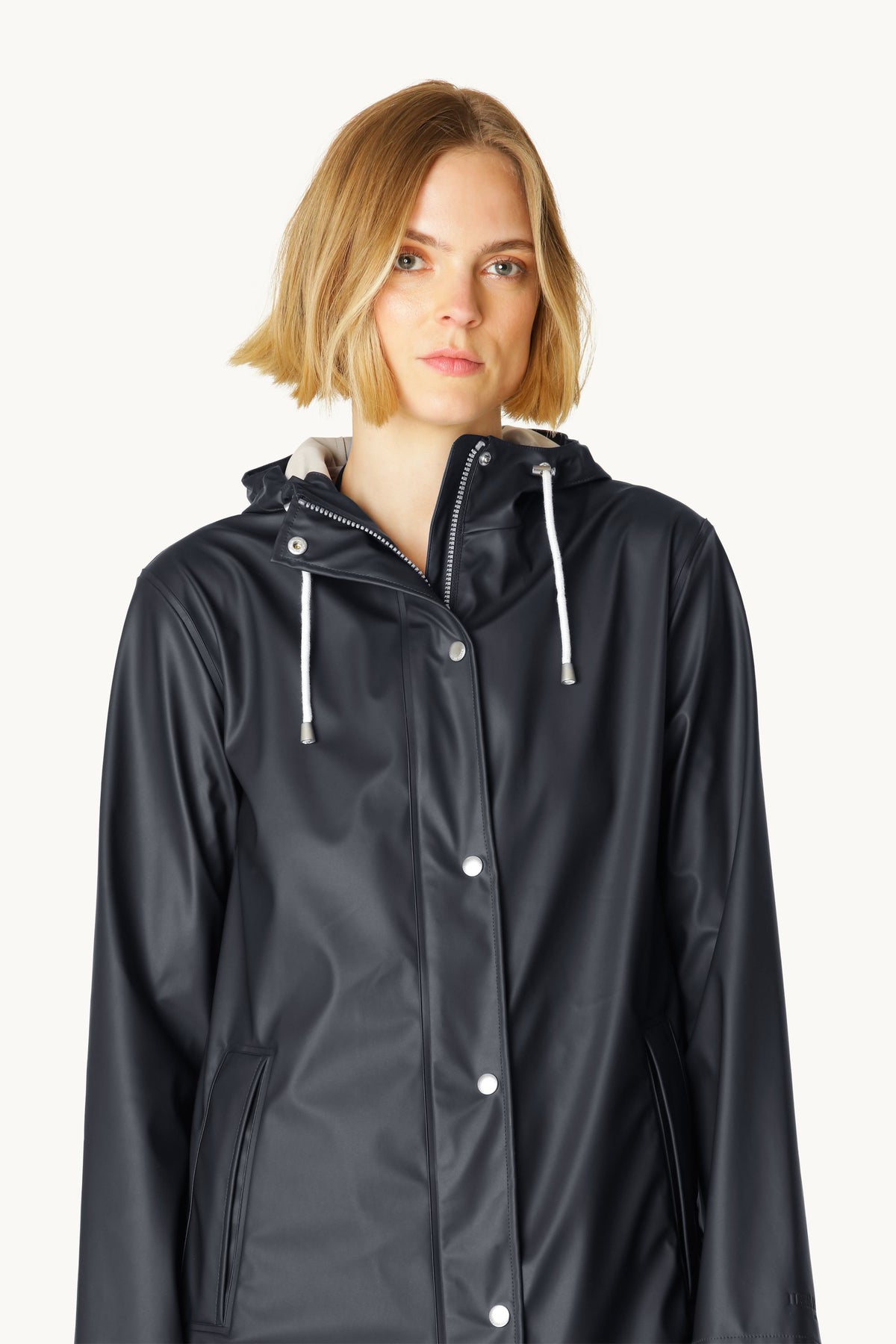 Short Raincoat with Hood - Dark Indigo