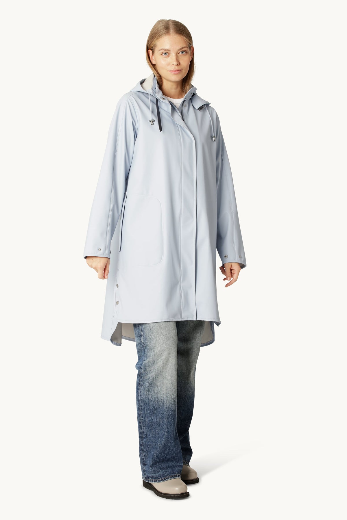 A-lined Raincoat with Detachable Hood - Heather