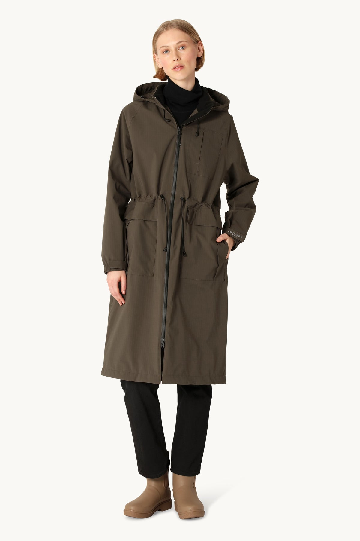 Long Thermal Padded Winter Coat in Ripstop Fabric - Wren
