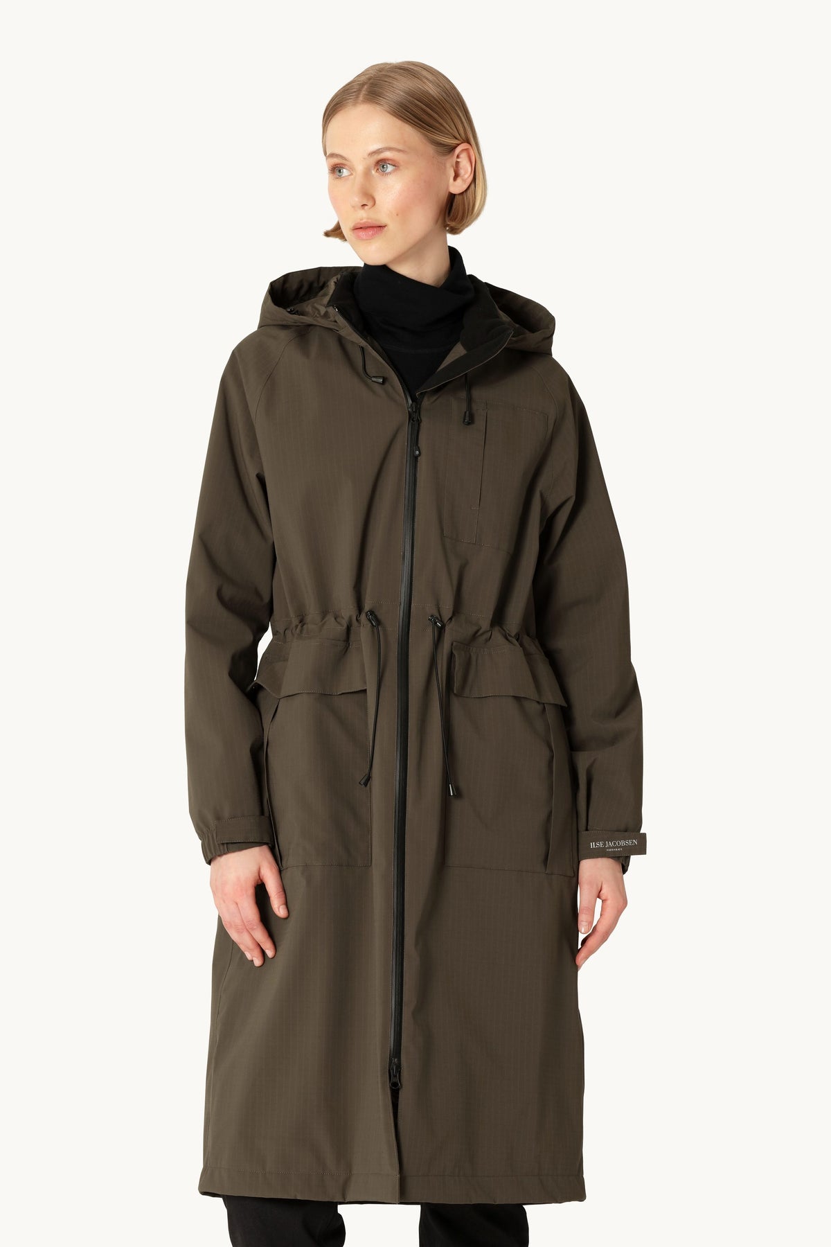 Long Thermal Padded Winter Coat in Ripstop Fabric - Wren