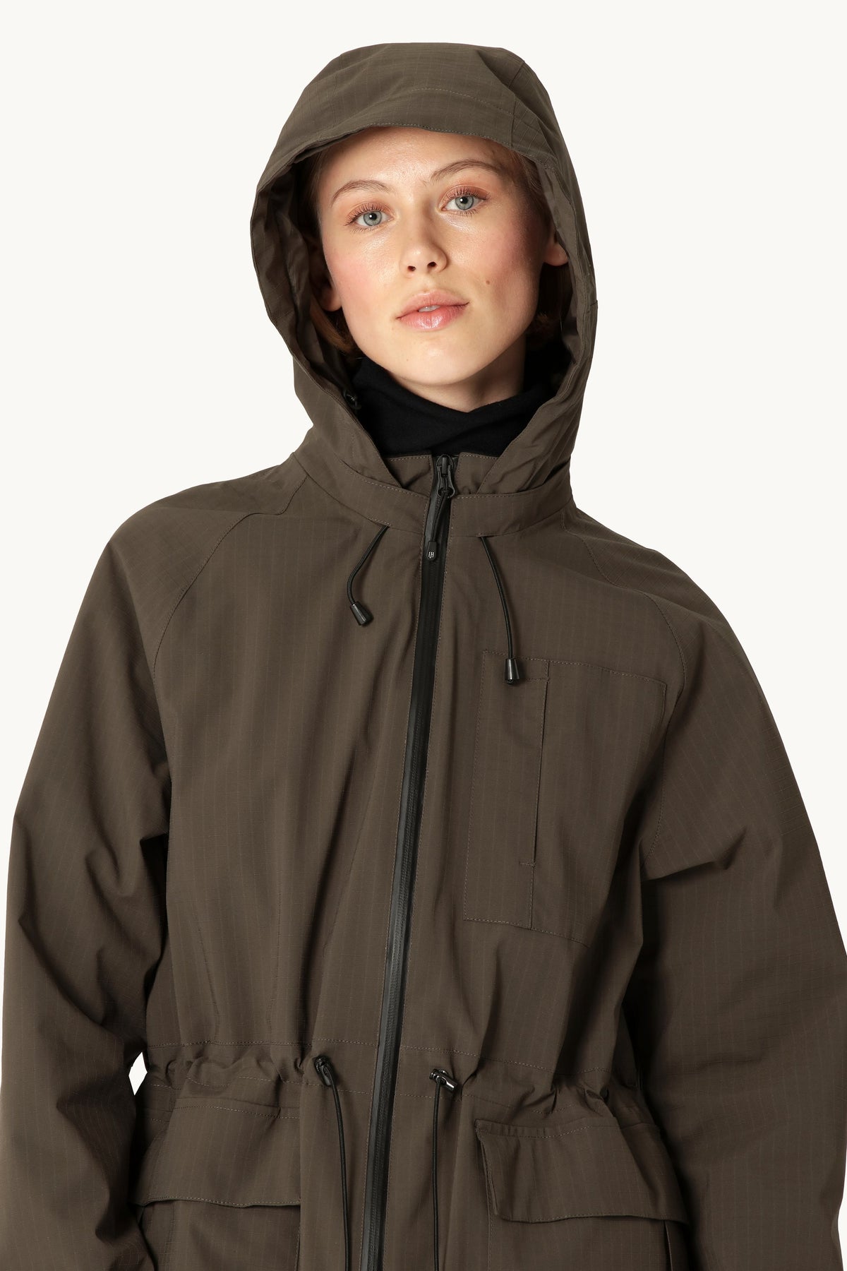 Long Thermal Padded Winter Coat in Ripstop Fabric - Wren