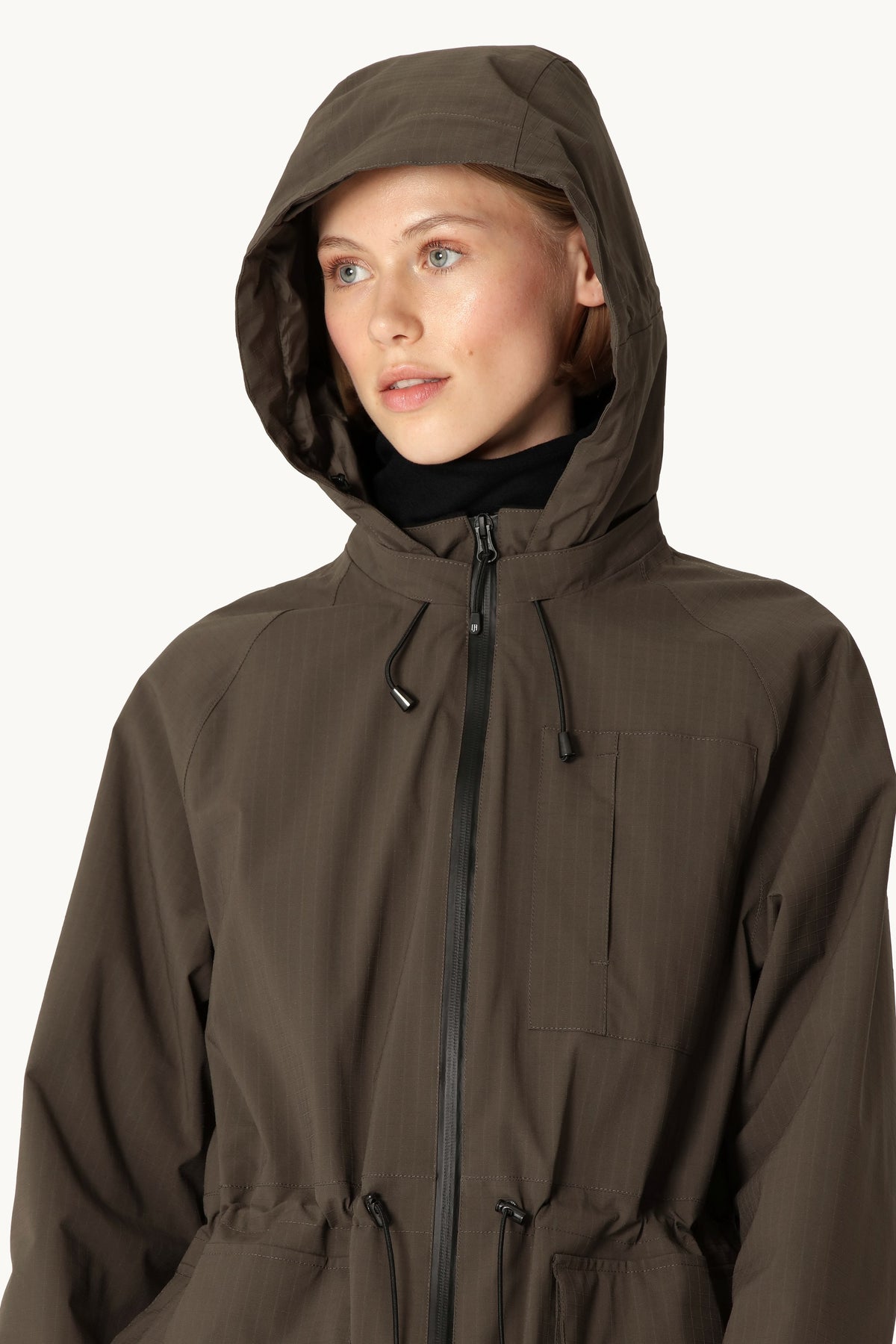 Long Thermal Padded Winter Coat in Ripstop Fabric - Wren