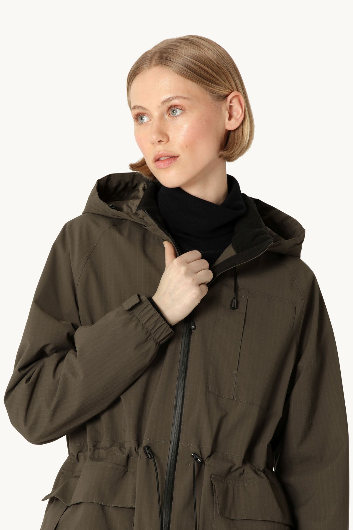 Long Thermal Padded Winter Coat in Ripstop Fabric - Wren