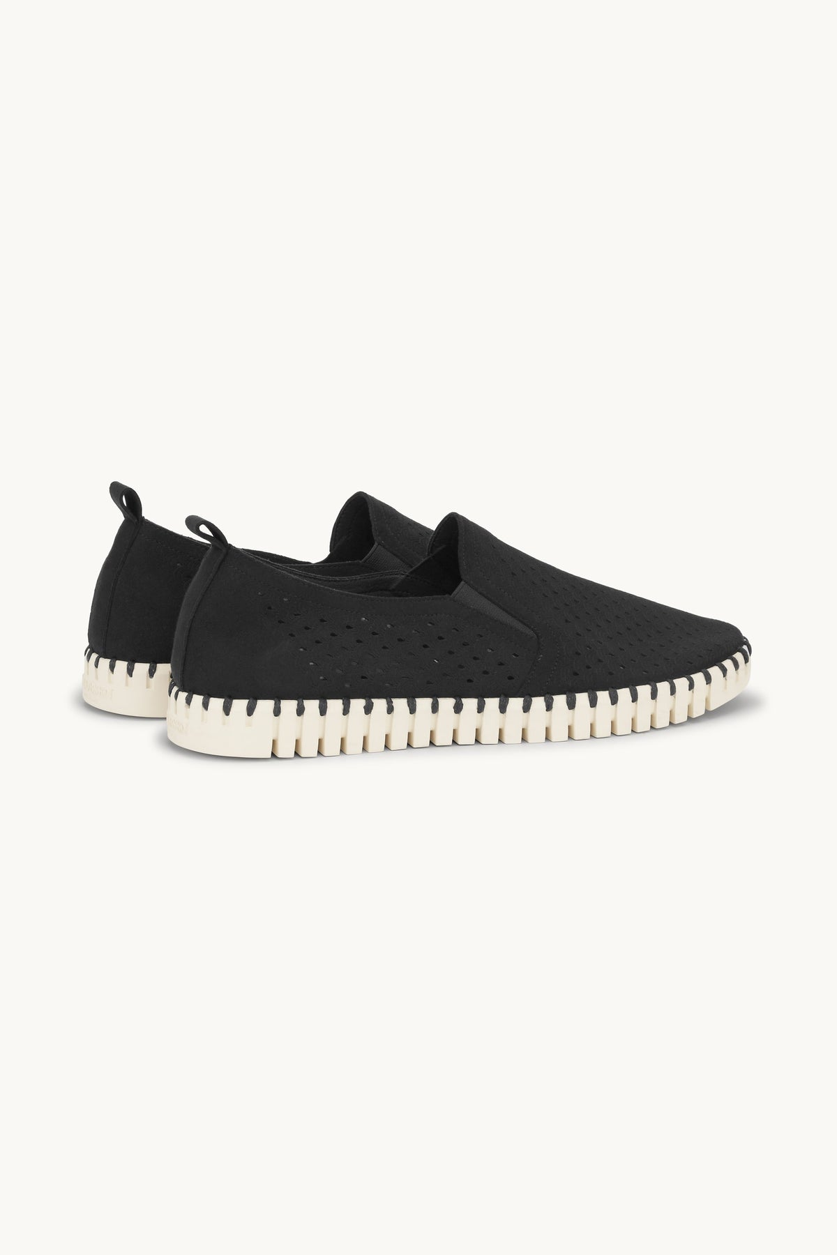 Men's Laser-cut Slip-on Shoes with Elastic Panels on Flat Sole - Black