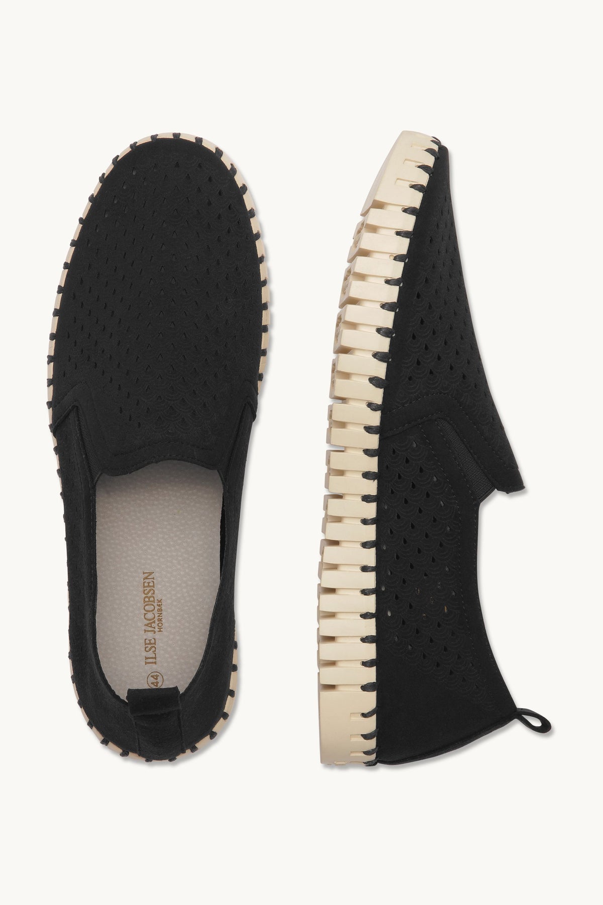 Men's Laser-cut Slip-on Shoes with Elastic Panels on Flat Sole - Black