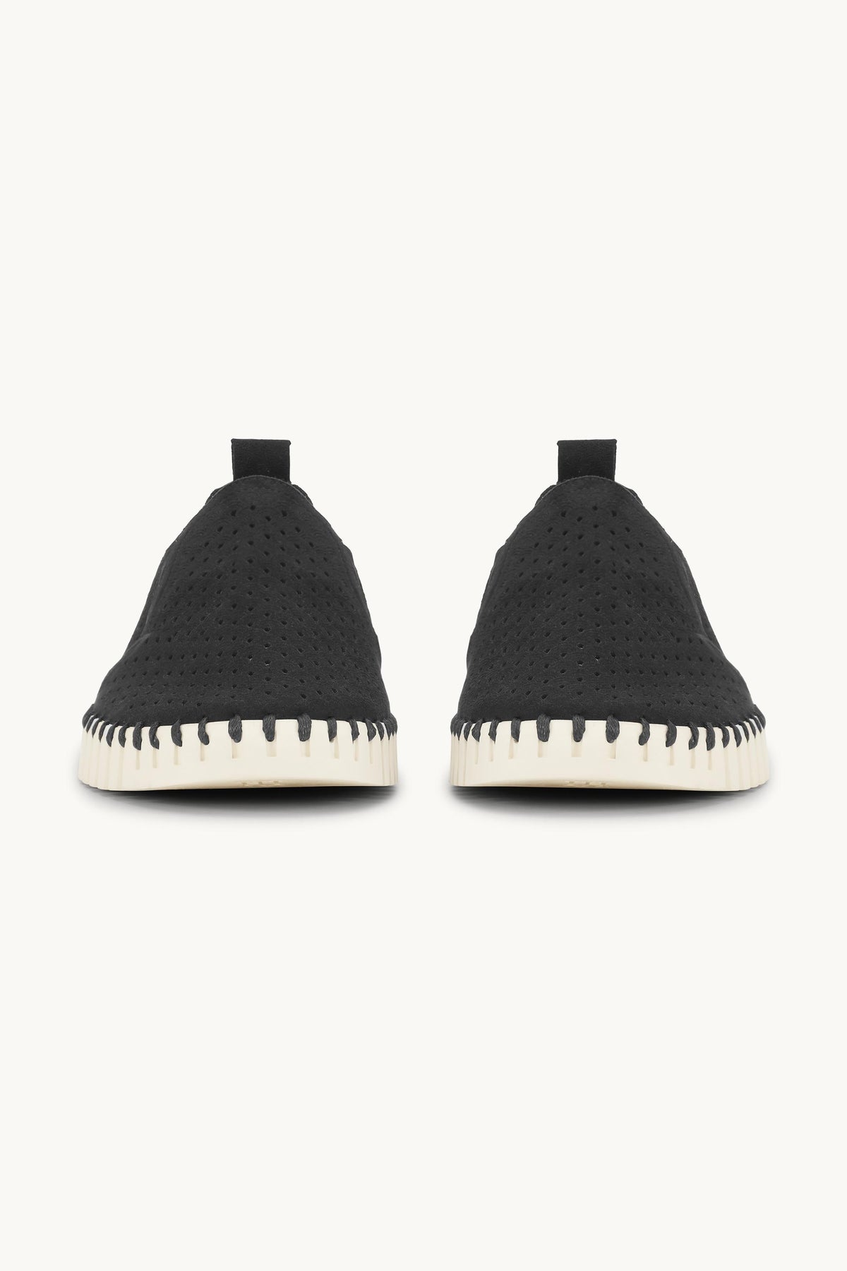 Men's Laser-cut Slip-on Shoes with Elastic Panels on Flat Sole - Black
