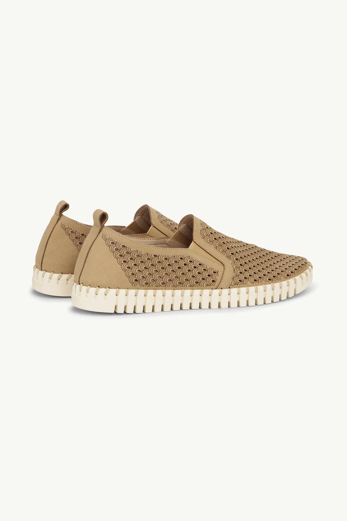 Men's Laser-cut Slip-on Shoes with Elastic Panels on Flat Sole - Latte