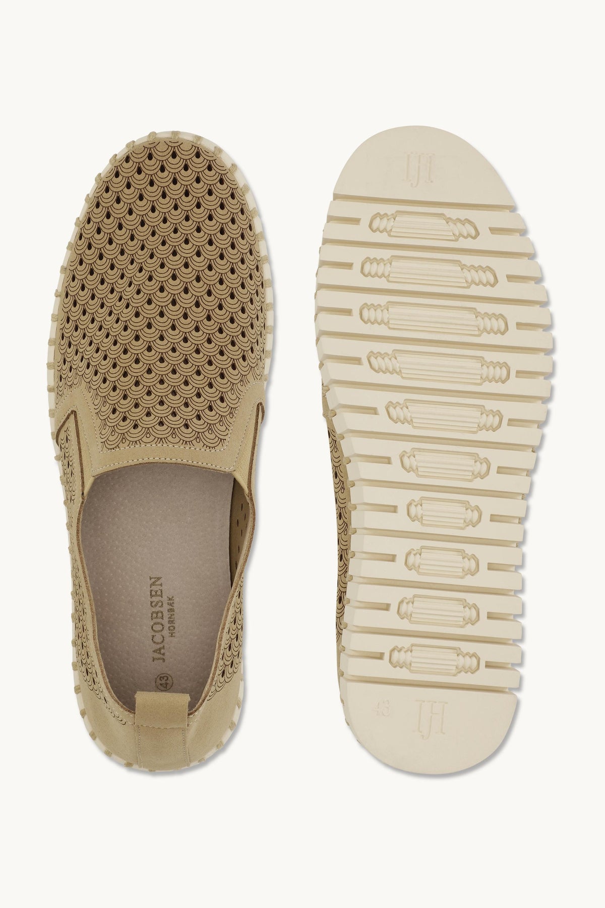 Men's Laser-cut Slip-on Shoes with Elastic Panels on Flat Sole - Latte