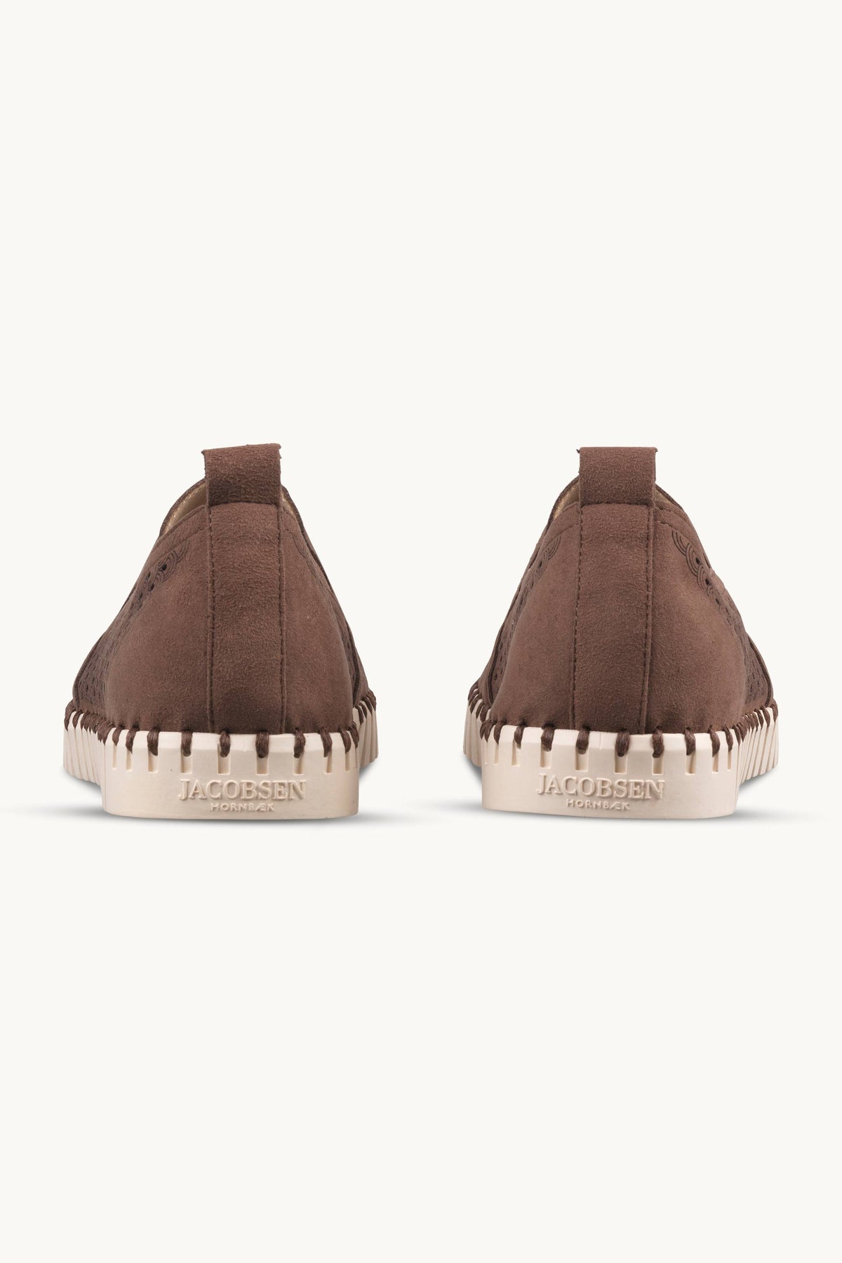 Men's Laser-cut Slip-on Shoes with Elastic Panels on Flat Sole - Brown Pearled Ivory