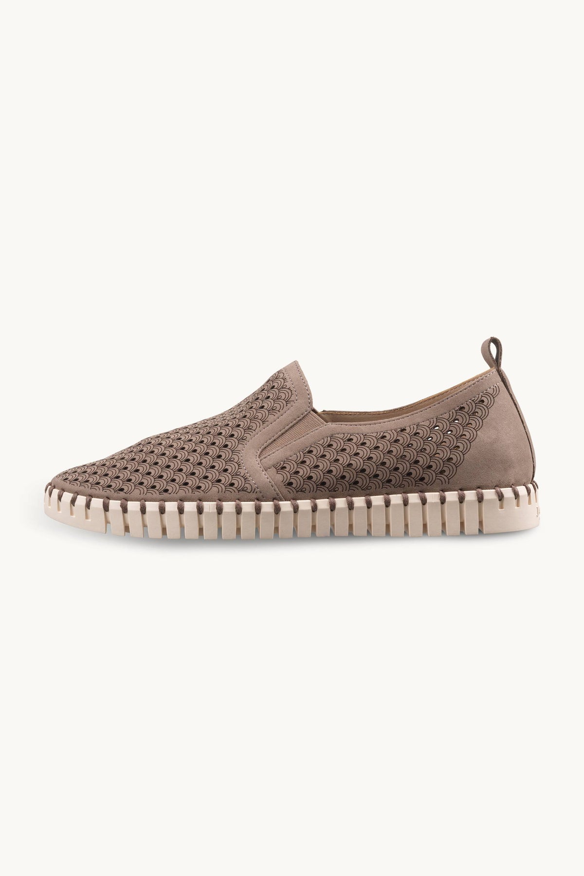 Men's Laser-cut Slip-on Shoes with Elastic Panels on Flat Sole - Falcon Pearled Ivory