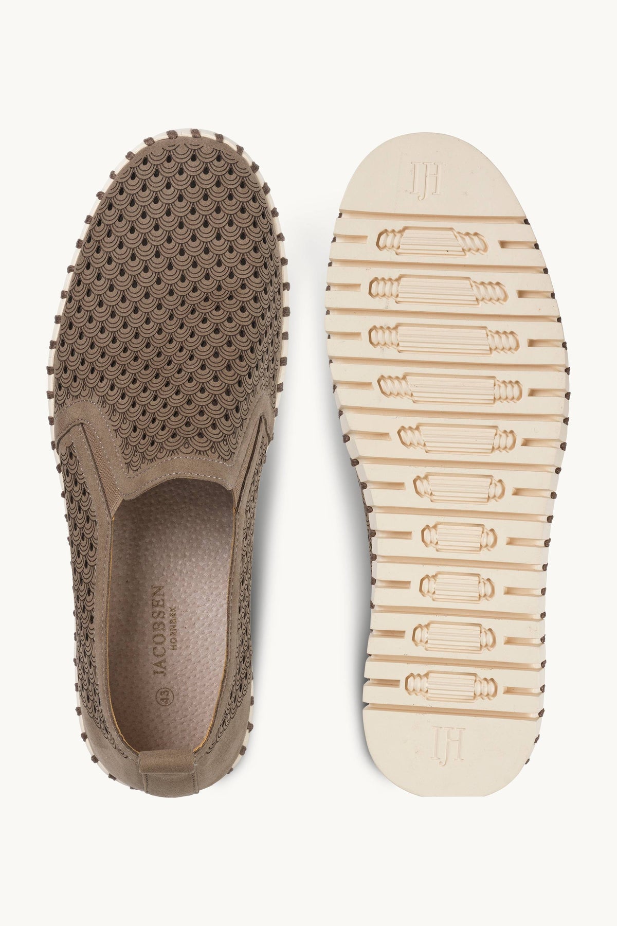 Men's Laser-cut Slip-on Shoes with Elastic Panels on Flat Sole - Falcon Pearled Ivory