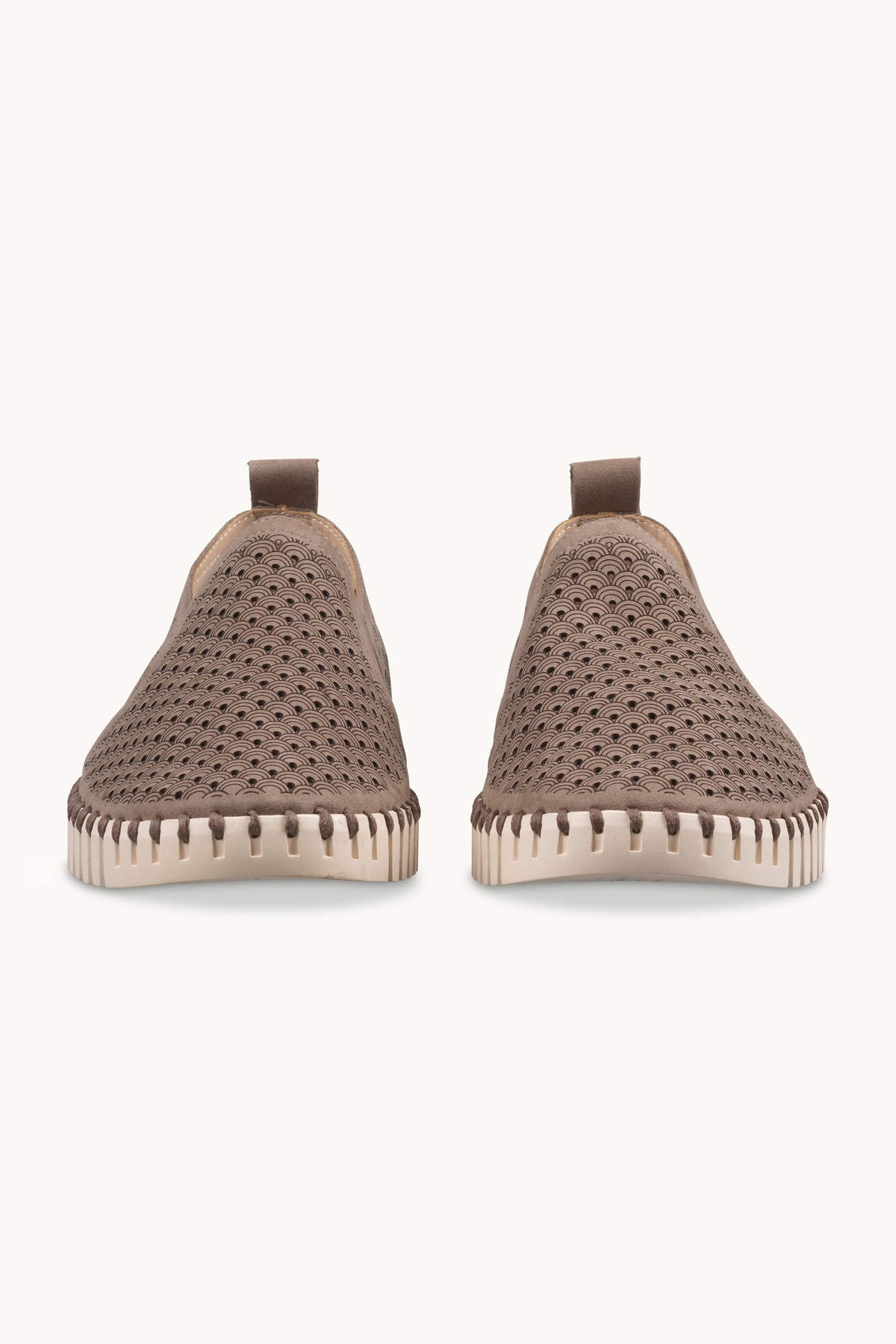 Men's Laser-cut Slip-on Shoes with Elastic Panels on Flat Sole - Falcon Pearled Ivory