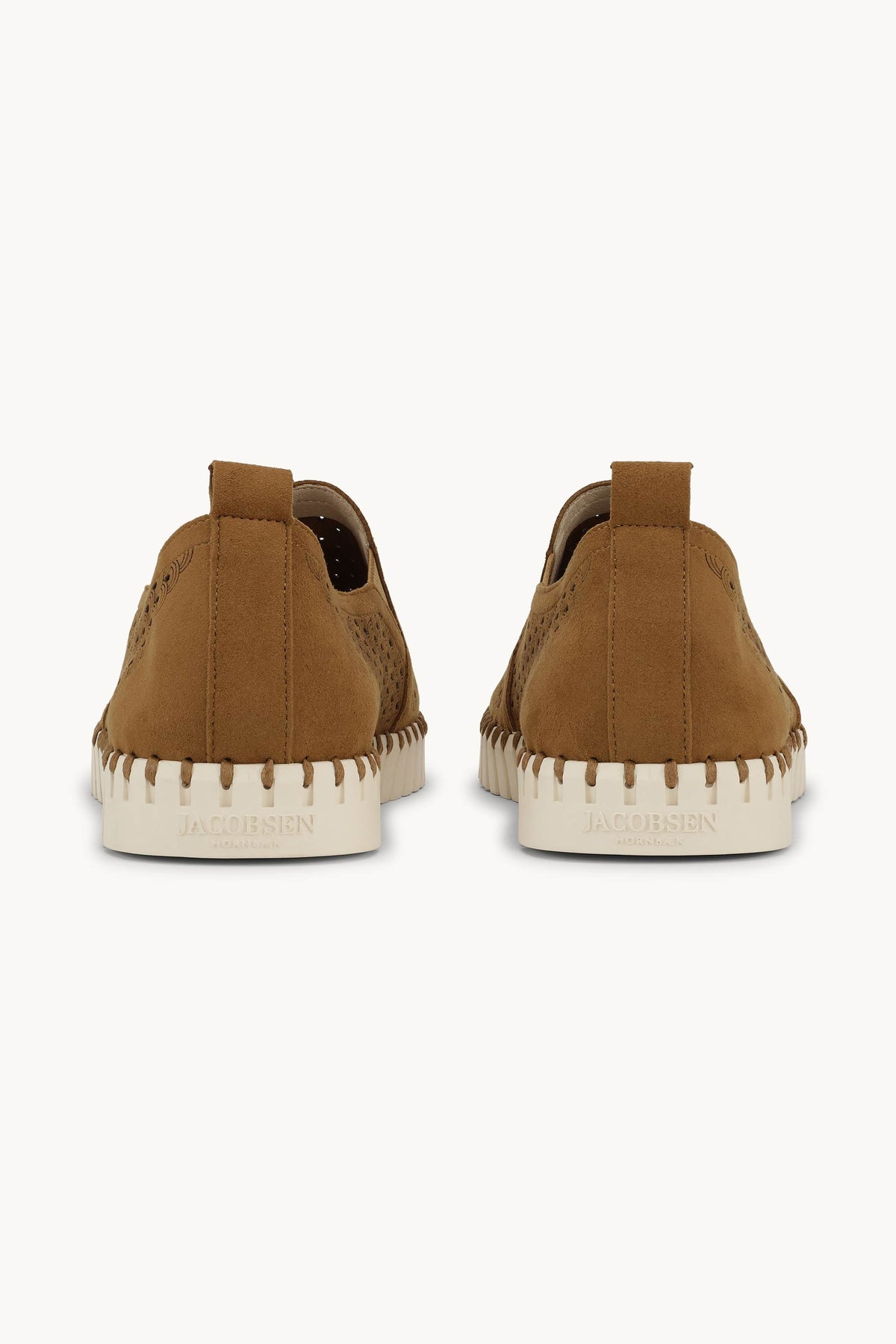 Men's Laser-cut Slip-on Shoes with Elastic Panels on Flat Sole - Cashew