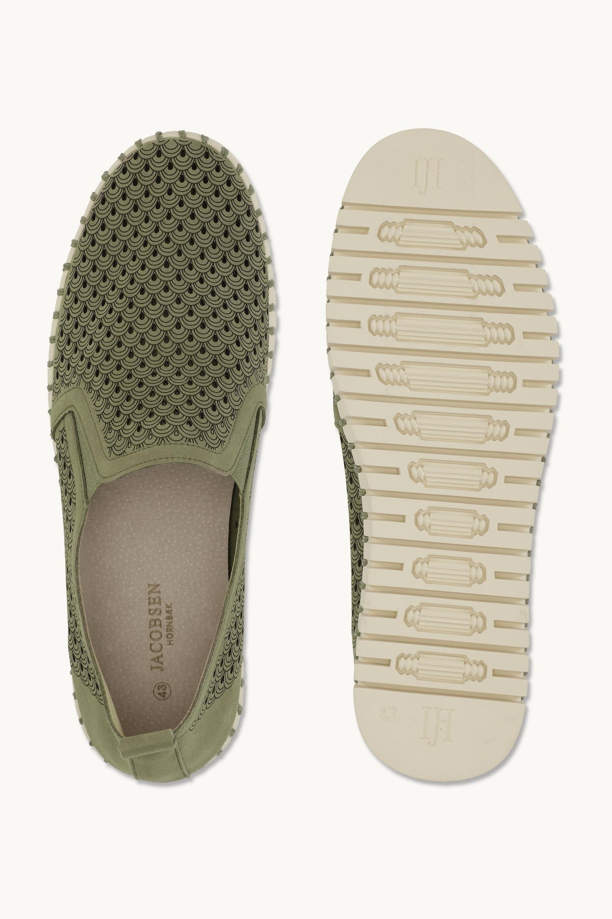 Men's Laser-cut Slip-on Shoes with Elastic Panels on Flat Sole - Army