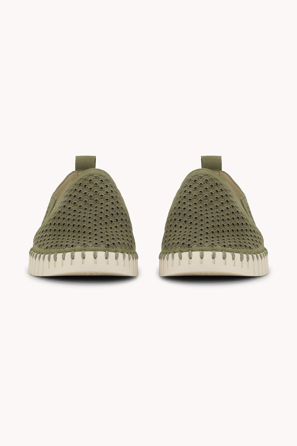 Men's Laser-cut Slip-on Shoes with Elastic Panels on Flat Sole - Army