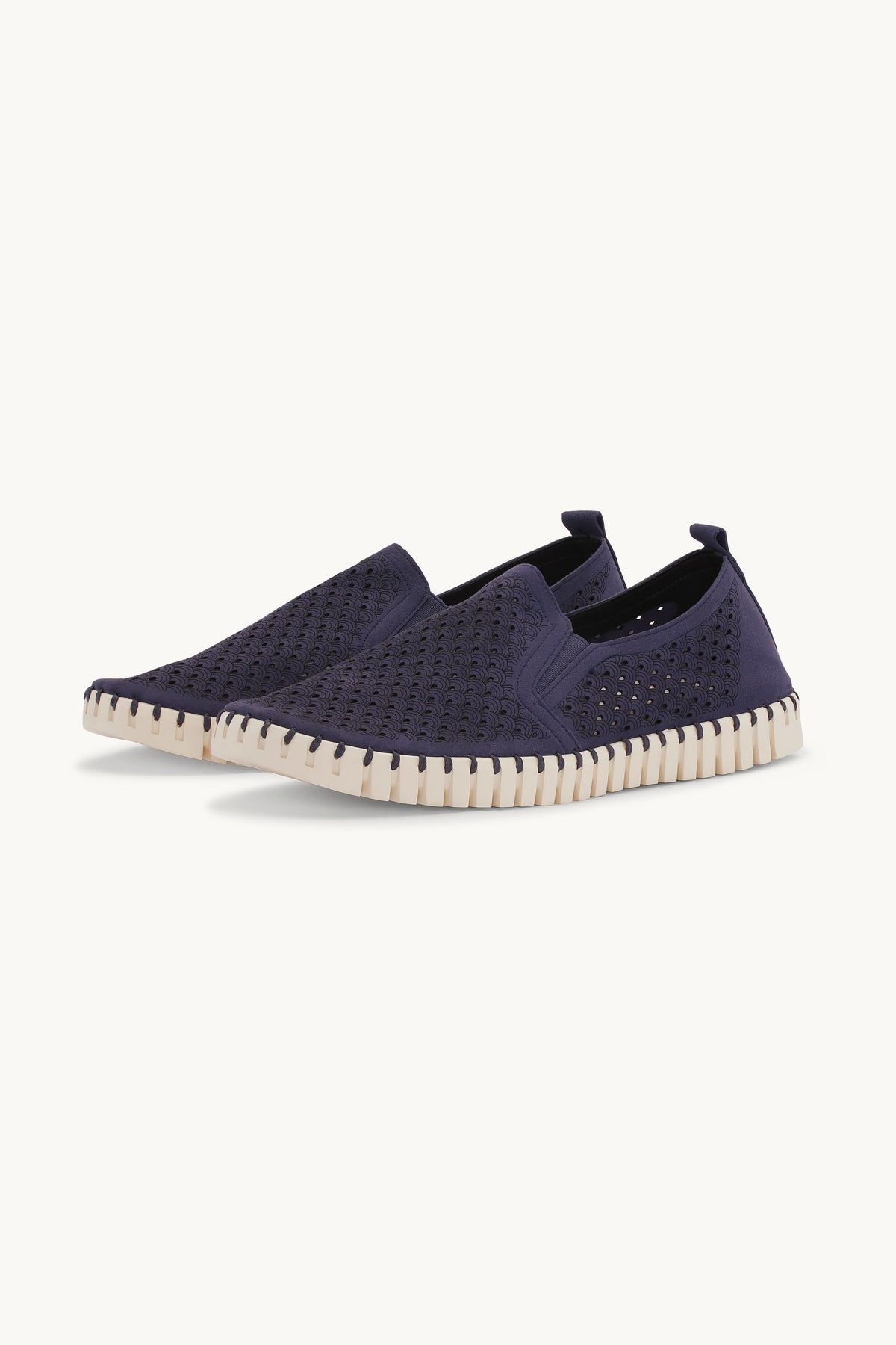 Men's Laser-cut Slip-on Shoes with Elastic Panels on Flat Sole - Navy