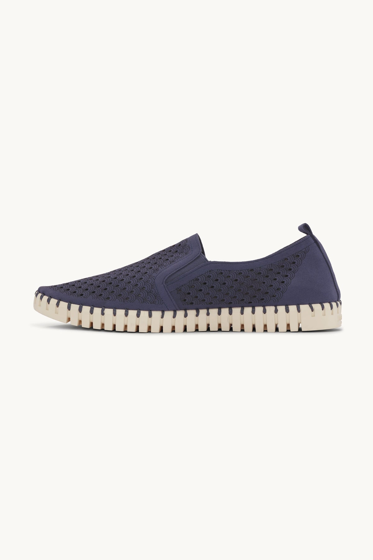 Men's Laser-cut Slip-on Shoes with Elastic Panels on Flat Sole - Navy