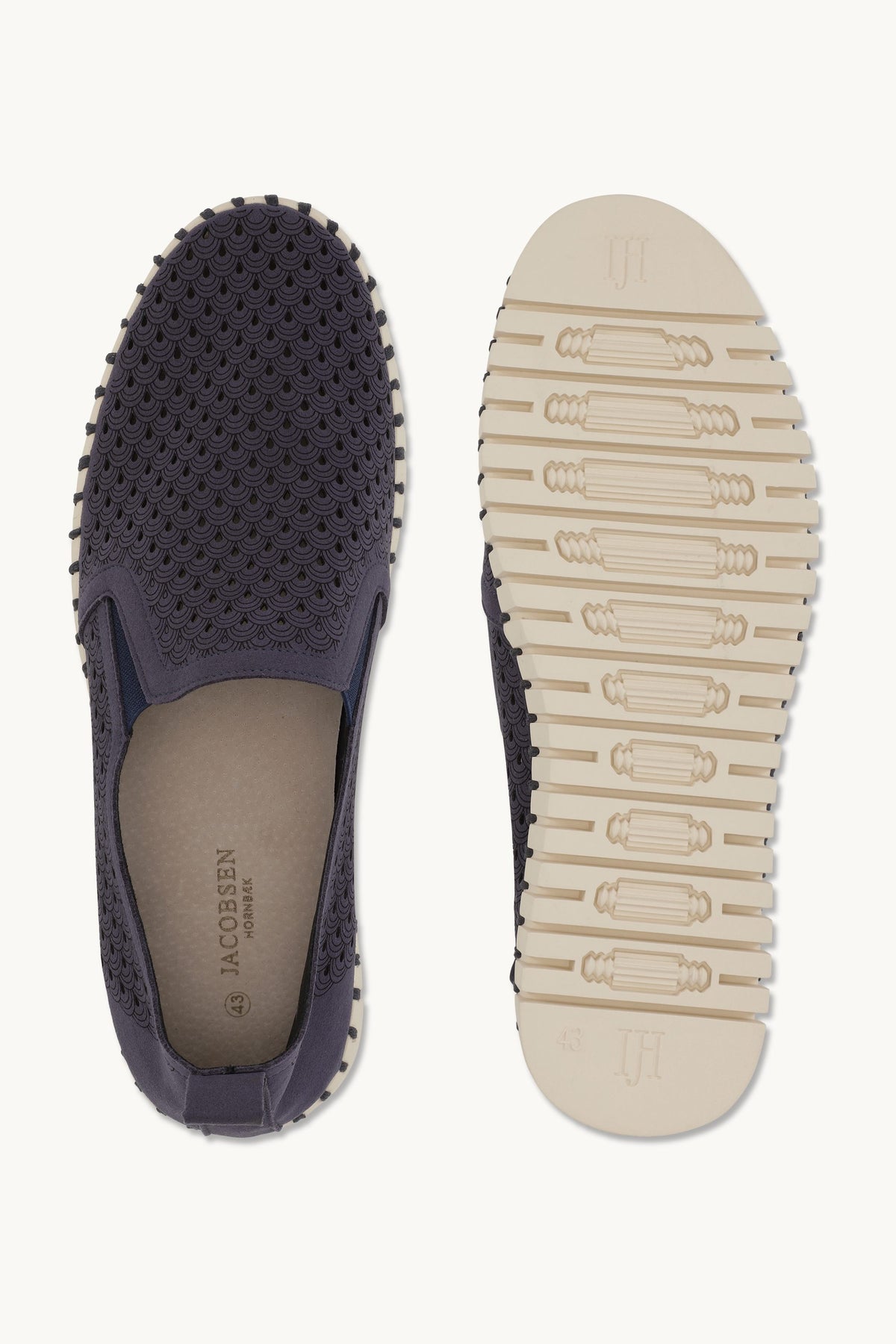 Men's Laser-cut Slip-on Shoes with Elastic Panels on Flat Sole - Navy