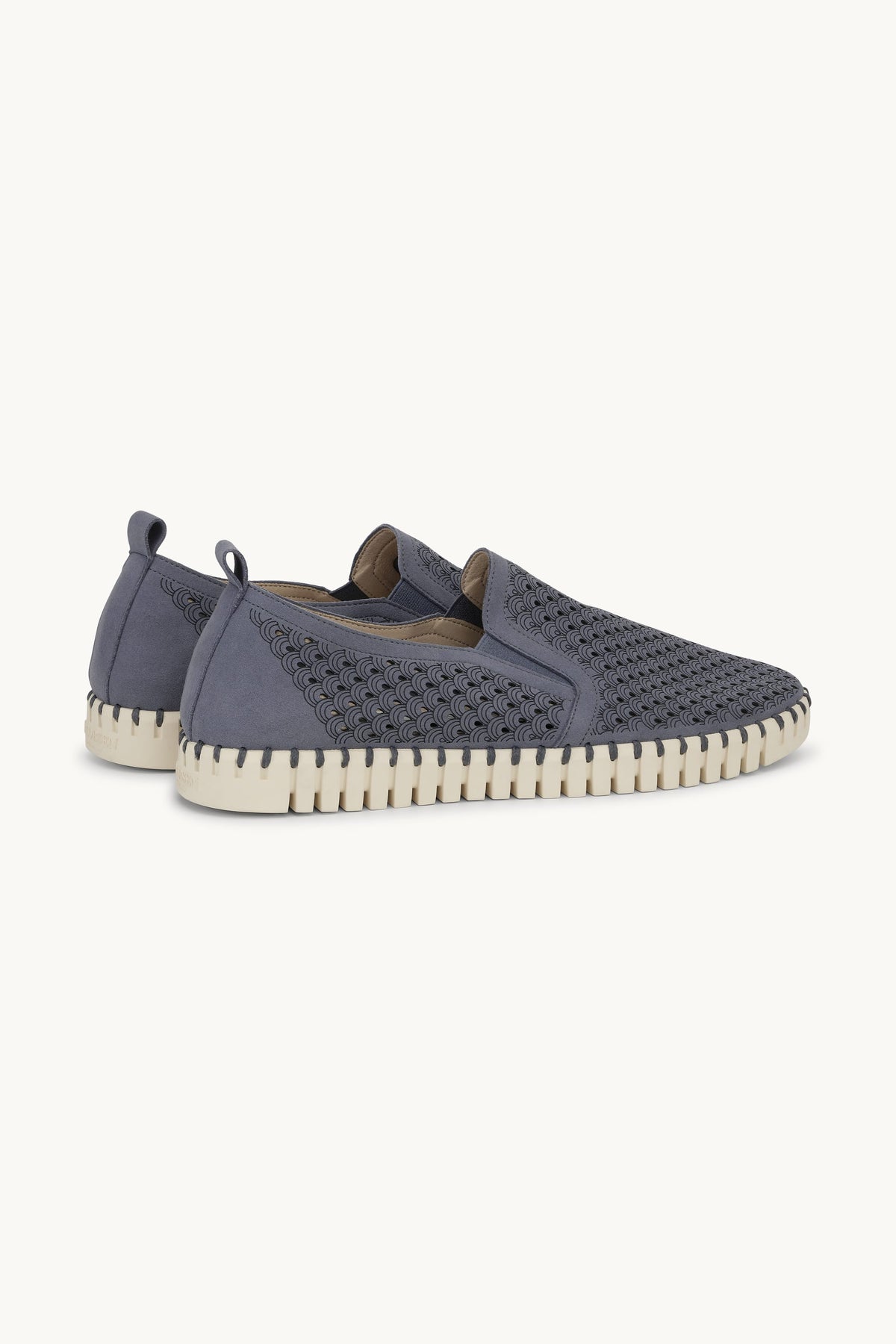 Men's Laser-cut Slip-on Shoes with Elastic Panels on Flat Sole - Grey Blue