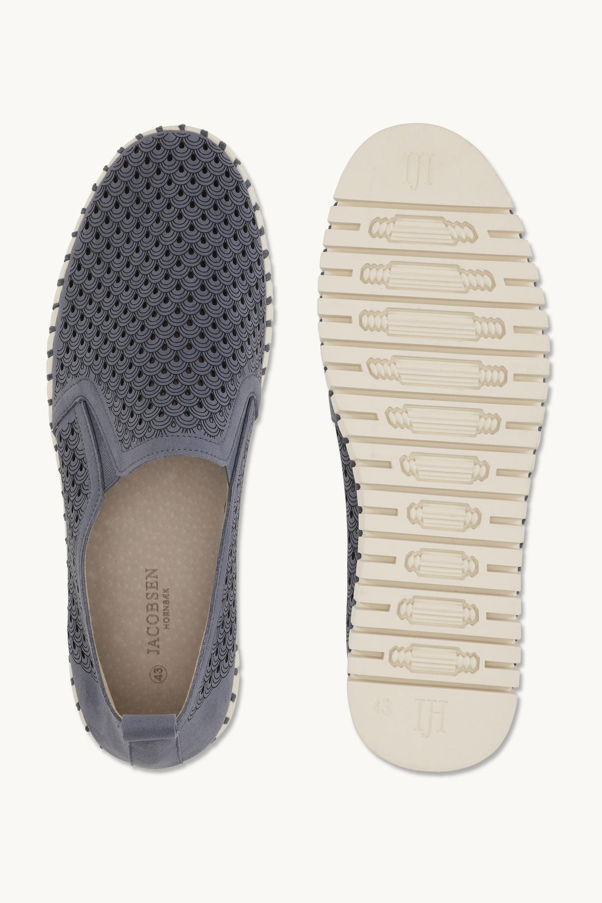Men's Laser-cut Slip-on Shoes with Elastic Panels on Flat Sole - Grey Blue