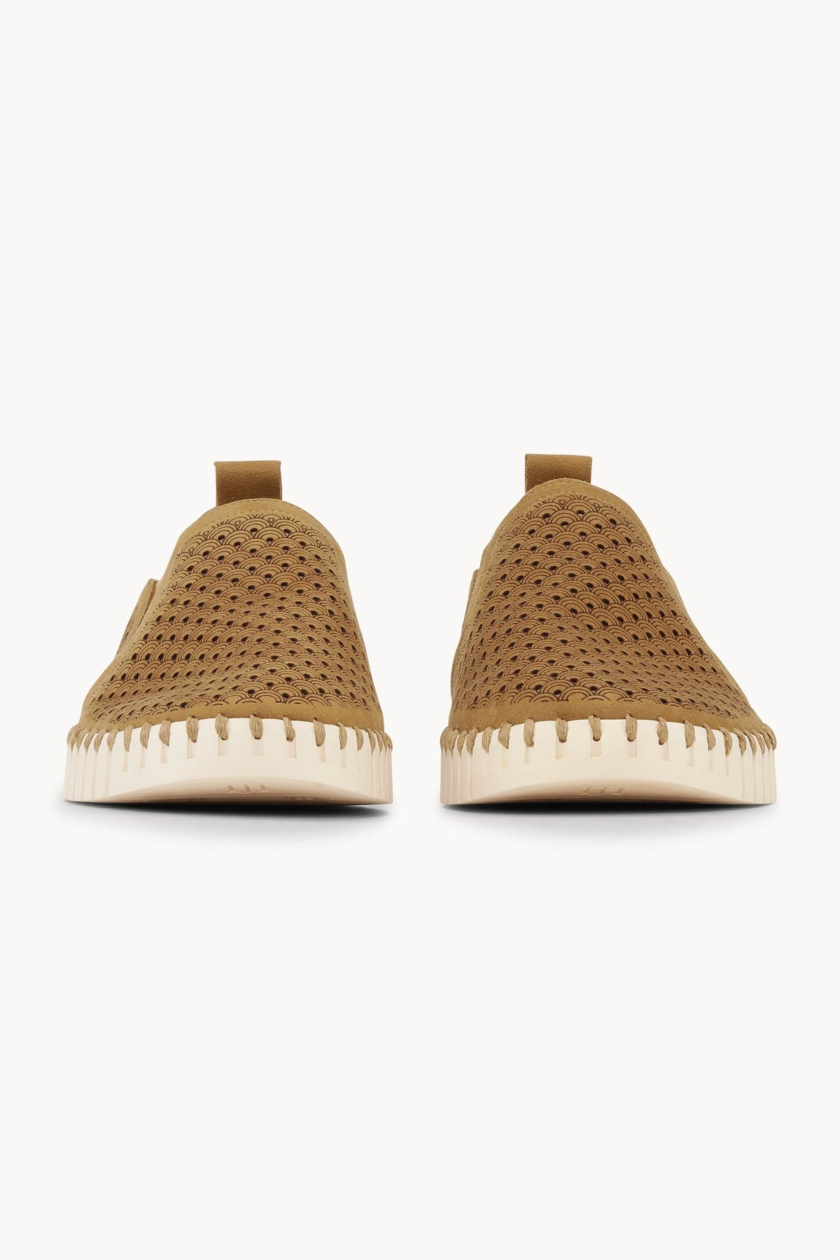 Men's Laser-cut Slip-on Shoes with Elastic Panels on Flat Sole - Goldy Pearled Ivory