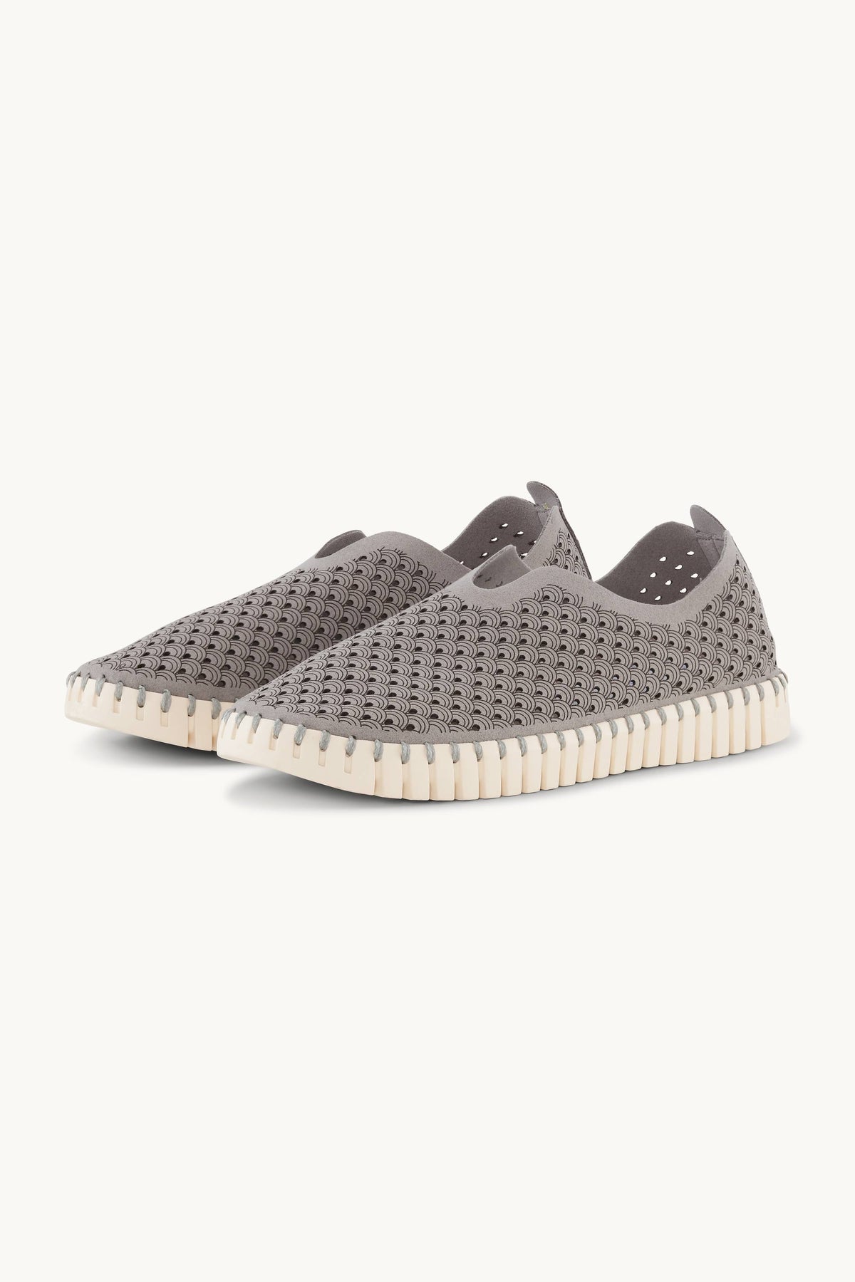 Laser-cut Slip-on Shoes on Flat Sole - Grey