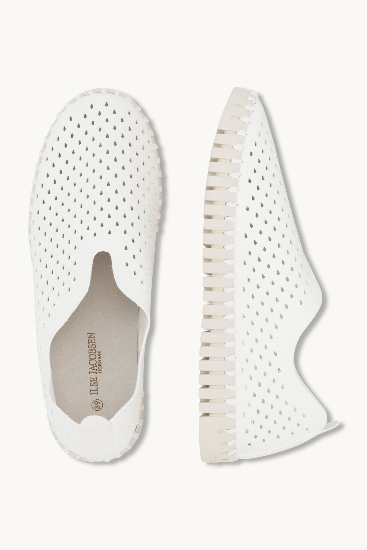 Laser-cut Slip-on Shoes on Flat Sole - White