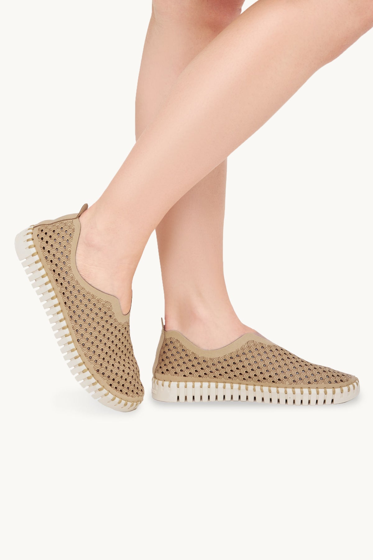 Laser-cut Slip-on Shoes on Flat Sole - Latte