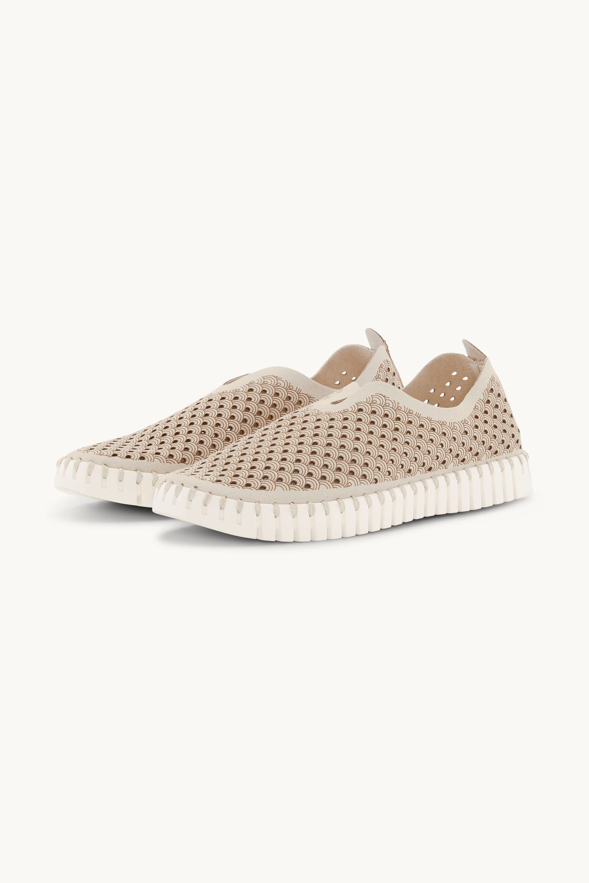 Laser-cut Slip-on Shoes on Flat Sole - Milk Creme