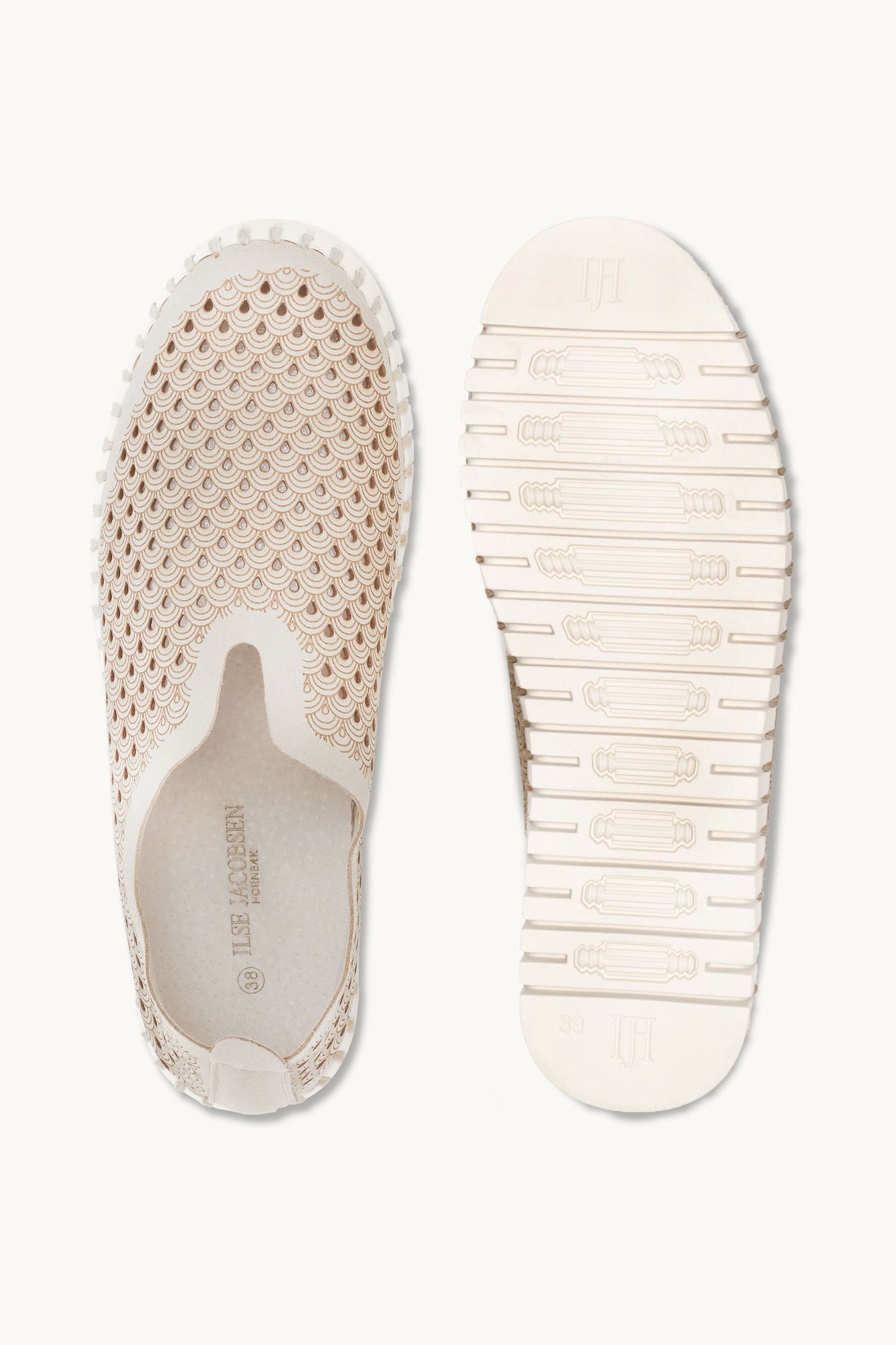 Laser-cut Slip-on Shoes on Flat Sole - Milk Creme
