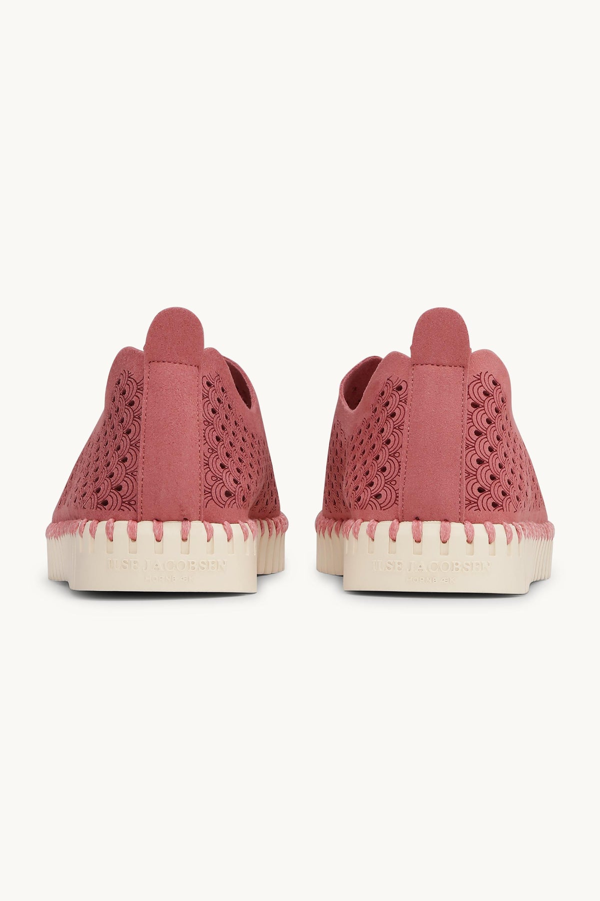 Laser-cut Slip-on Shoes on Flat Sole - Rouge Pearled Ivory