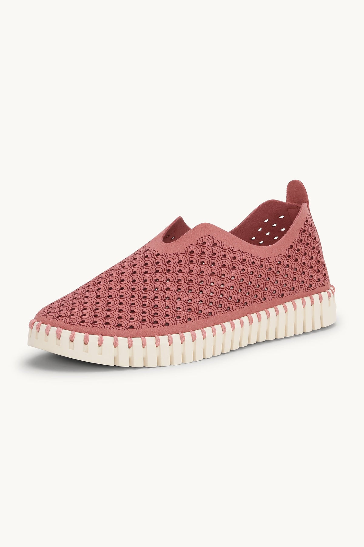 Laser-cut Slip-on Shoes on Flat Sole - Rouge Pearled Ivory