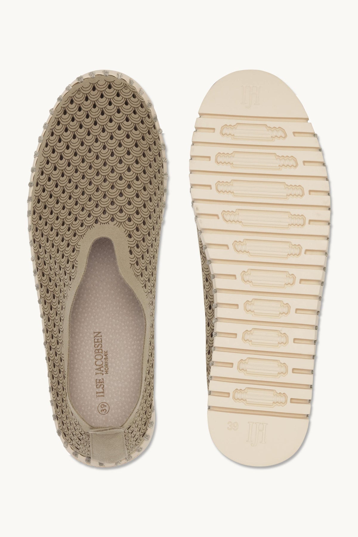Laser-cut Slip-on Shoes on Flat Sole - Coriander Pearled Ivory
