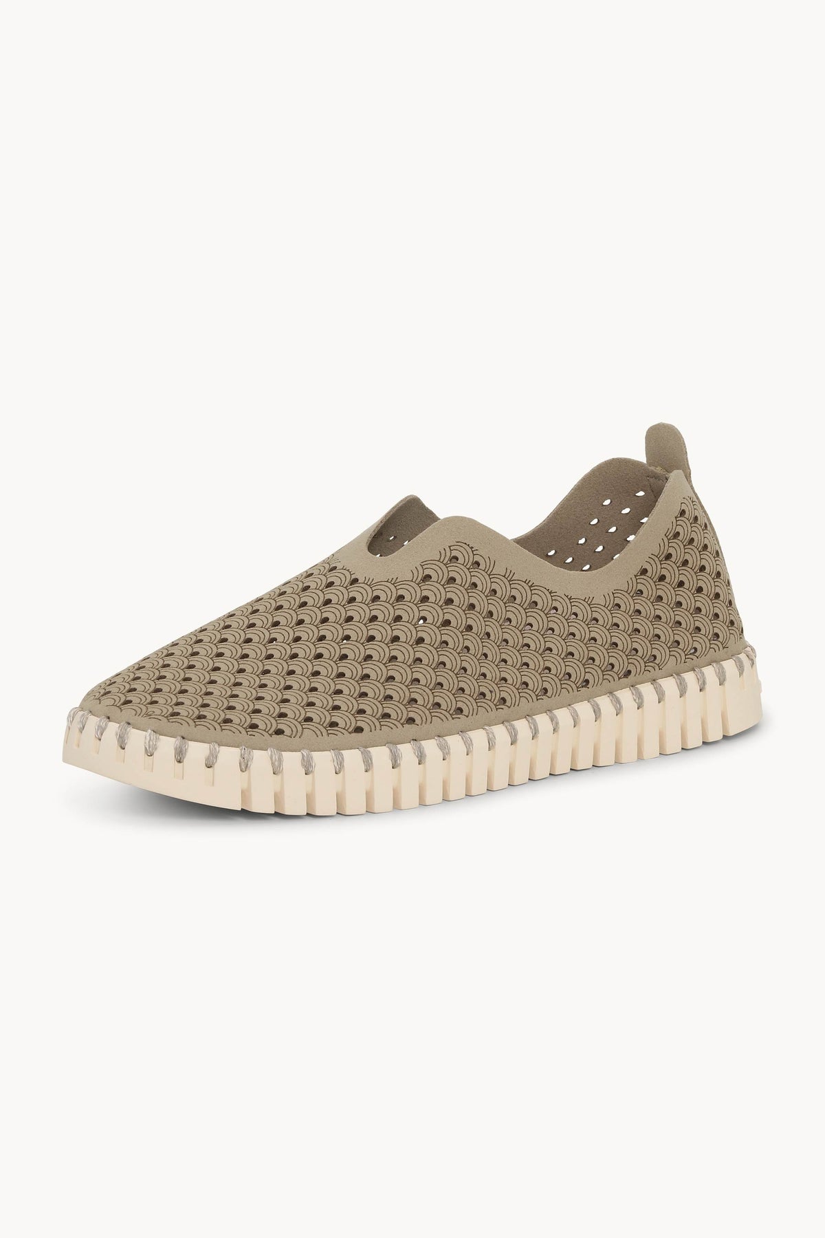 Laser-cut Slip-on Shoes on Flat Sole - Coriander Pearled Ivory