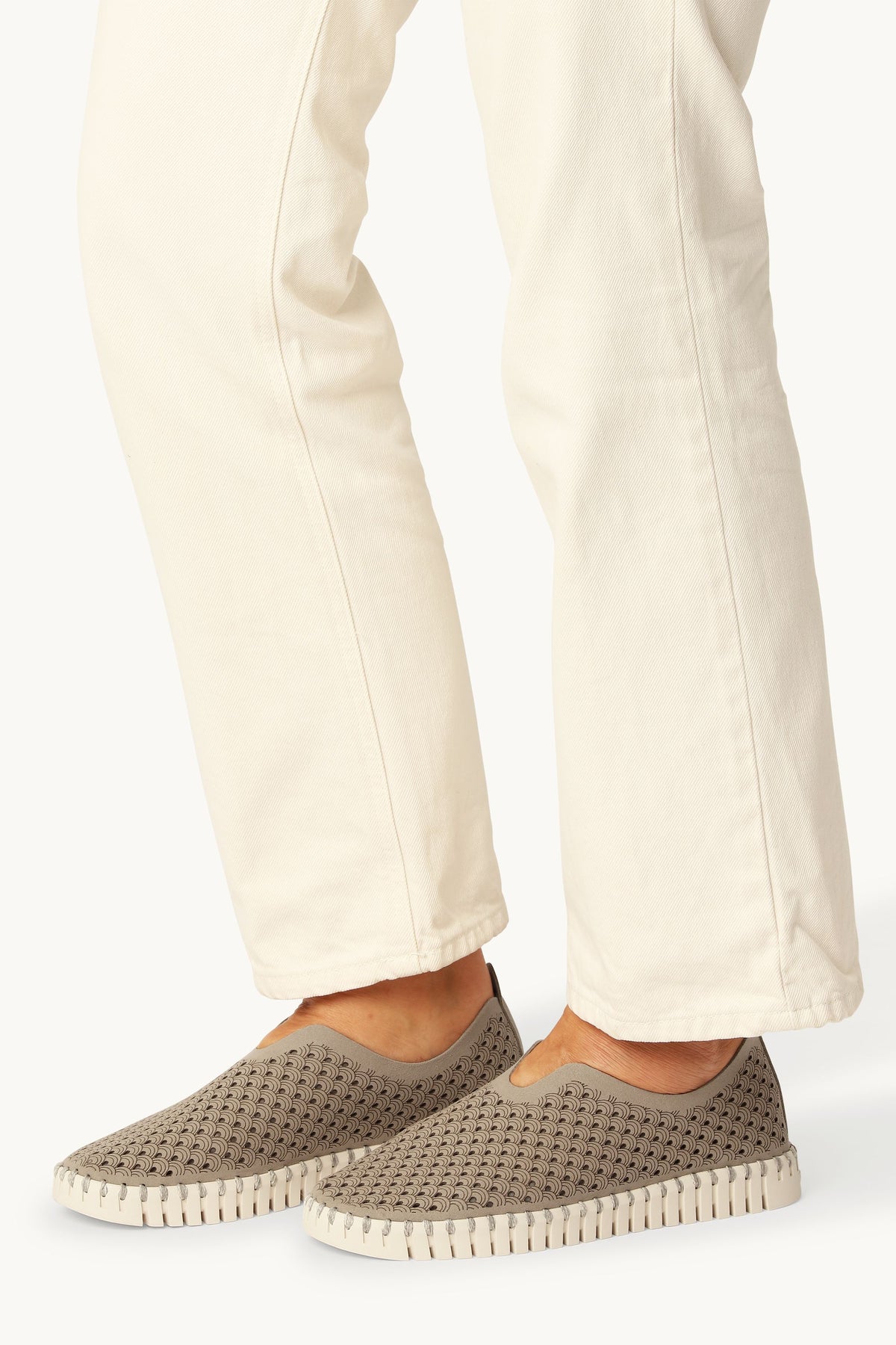 Laser-cut Slip-on Shoes on Flat Sole - Coriander Pearled Ivory