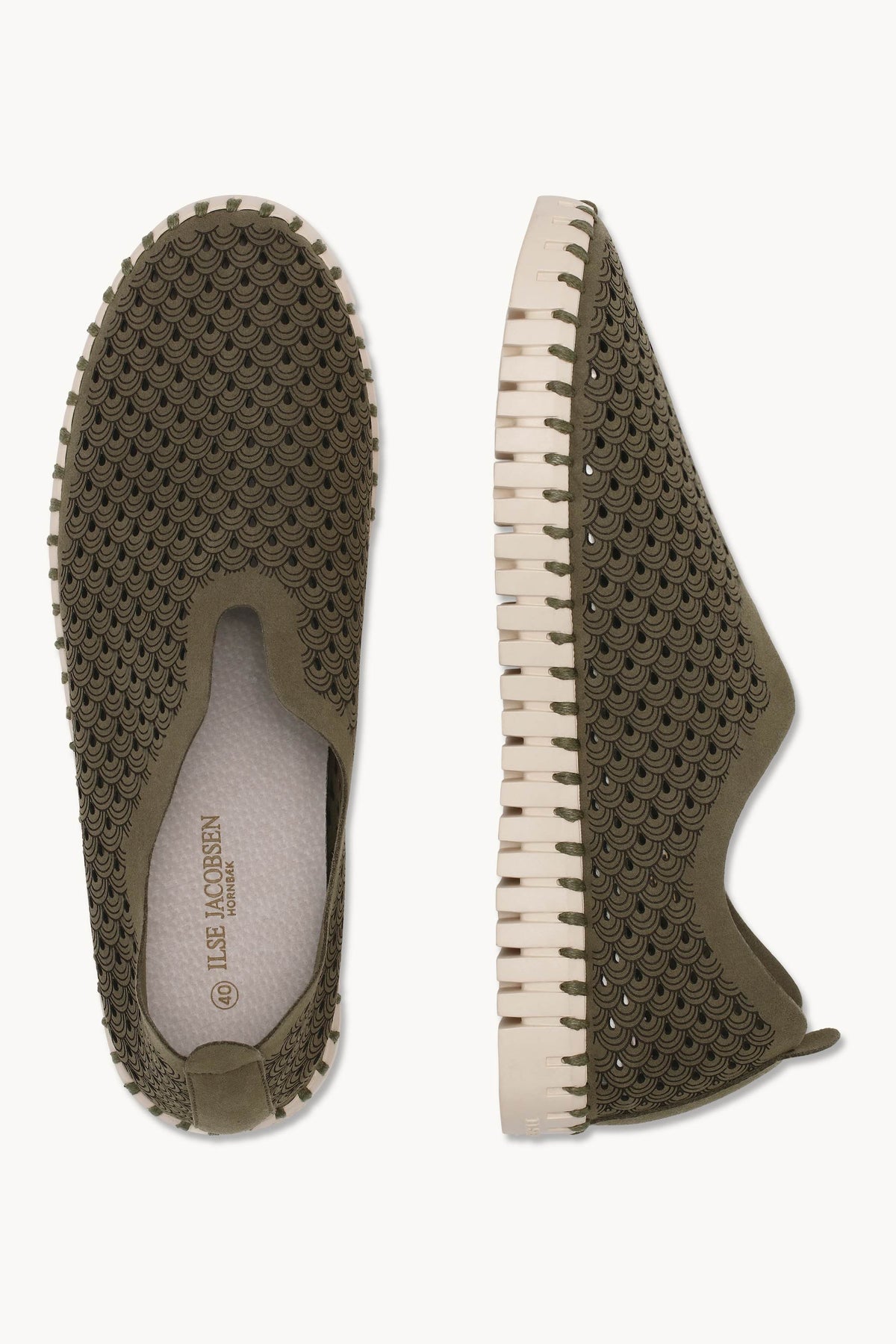 Laser-cut Slip-on Shoes on Flat Sole - Deep Olive