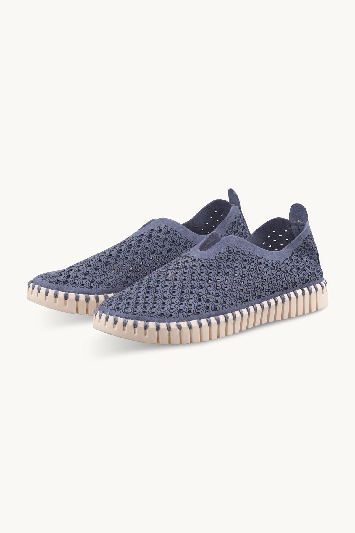 Laser-cut Slip-on Shoes on Flat Sole - Ombre Blue Pearled Ivory