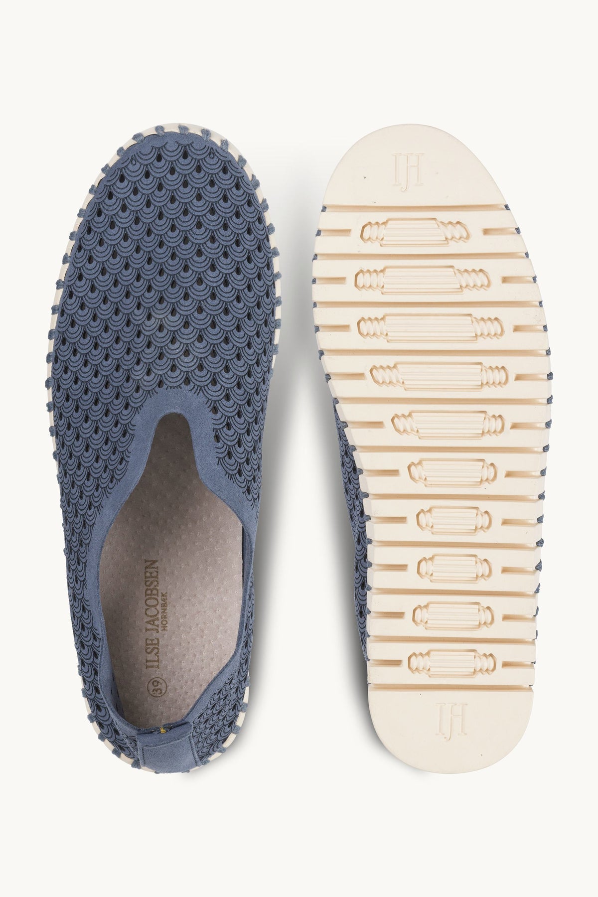 Laser-cut Slip-on Shoes on Flat Sole - Ombre Blue Pearled Ivory