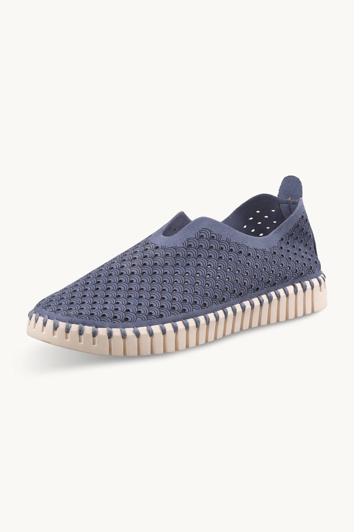Laser-cut Slip-on Shoes on Flat Sole - Ombre Blue Pearled Ivory