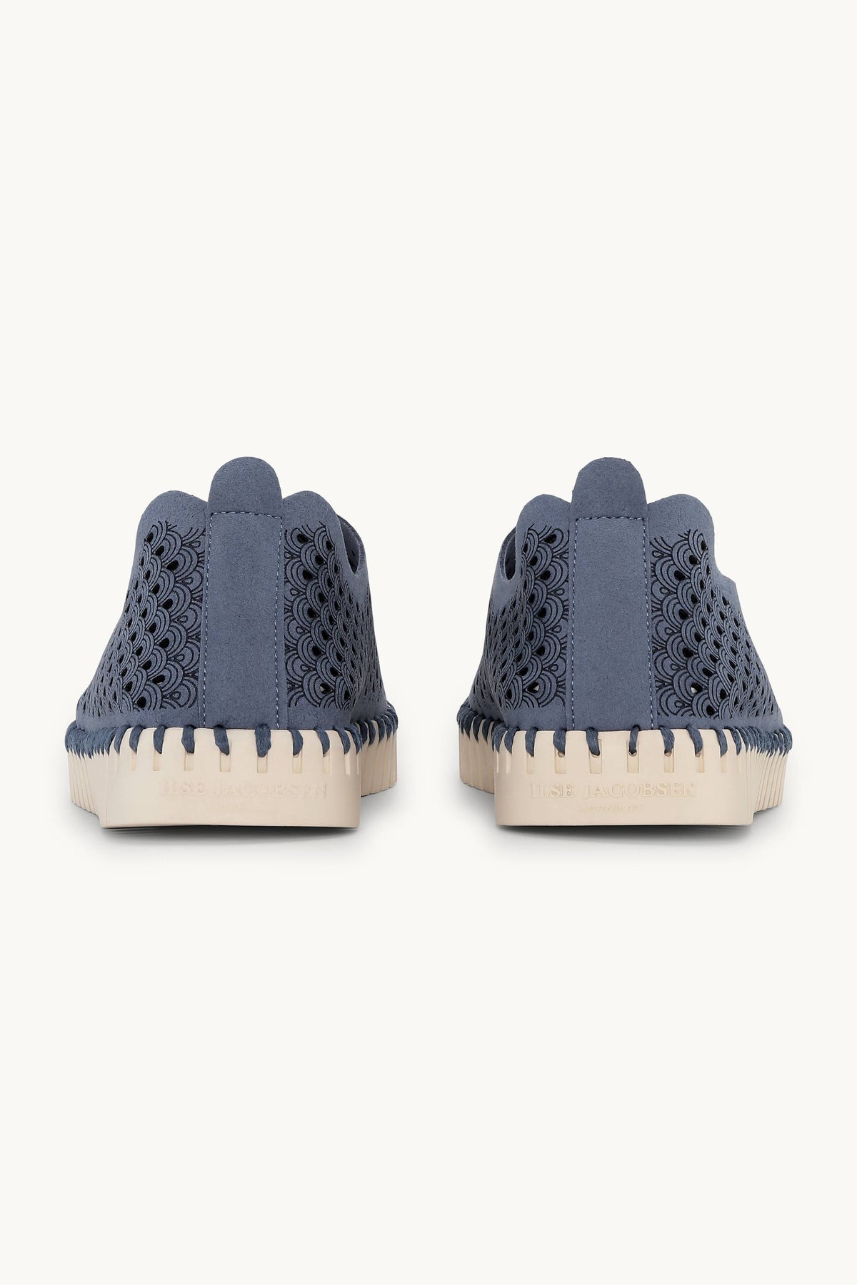 Laser-cut Slip-on Shoes on Flat Sole - Grey Blue