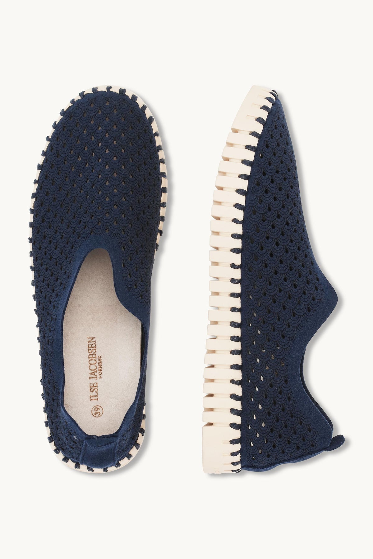 Laser-cut Slip-on Shoes on Flat Sole - Dark Indigo