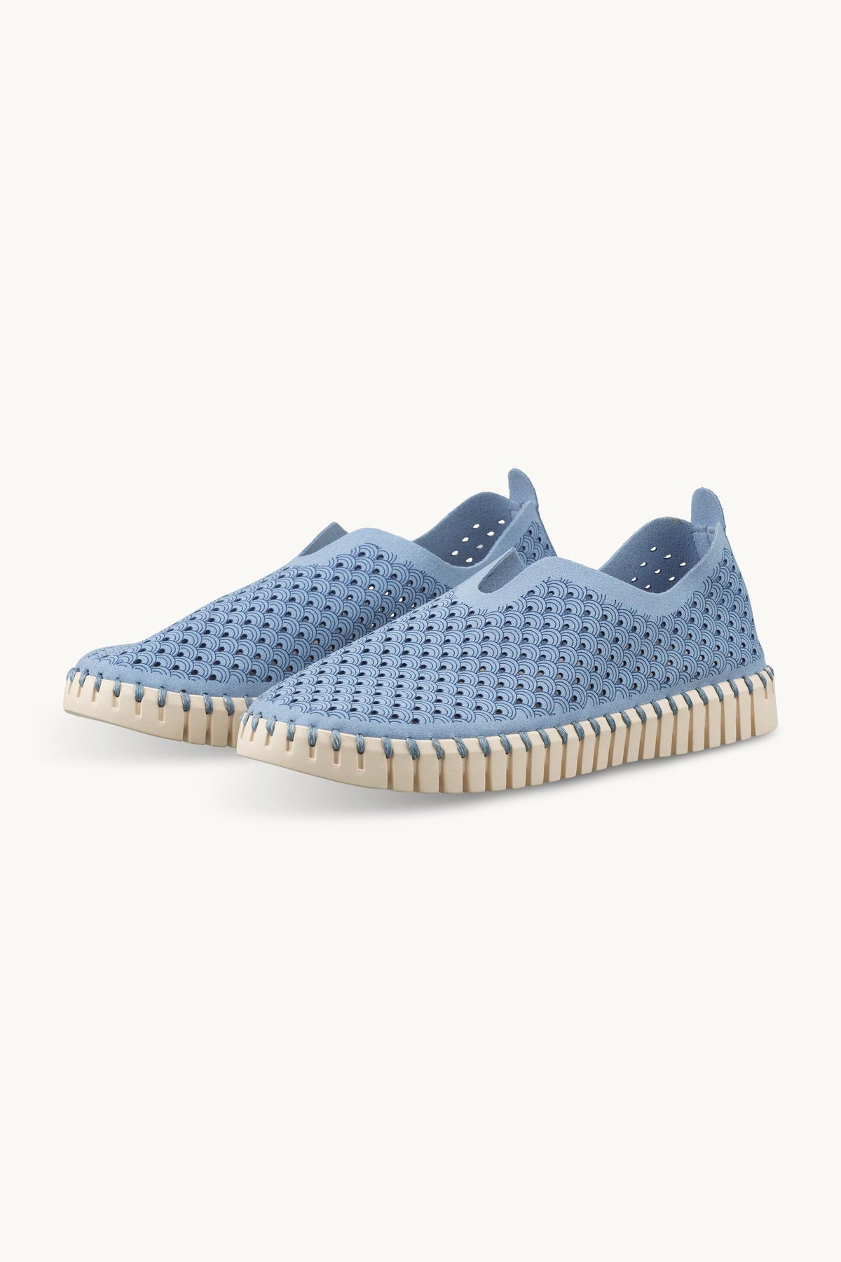 Laser-cut Slip-on Shoes on Flat Sole - Cornflower Pearled Ivory