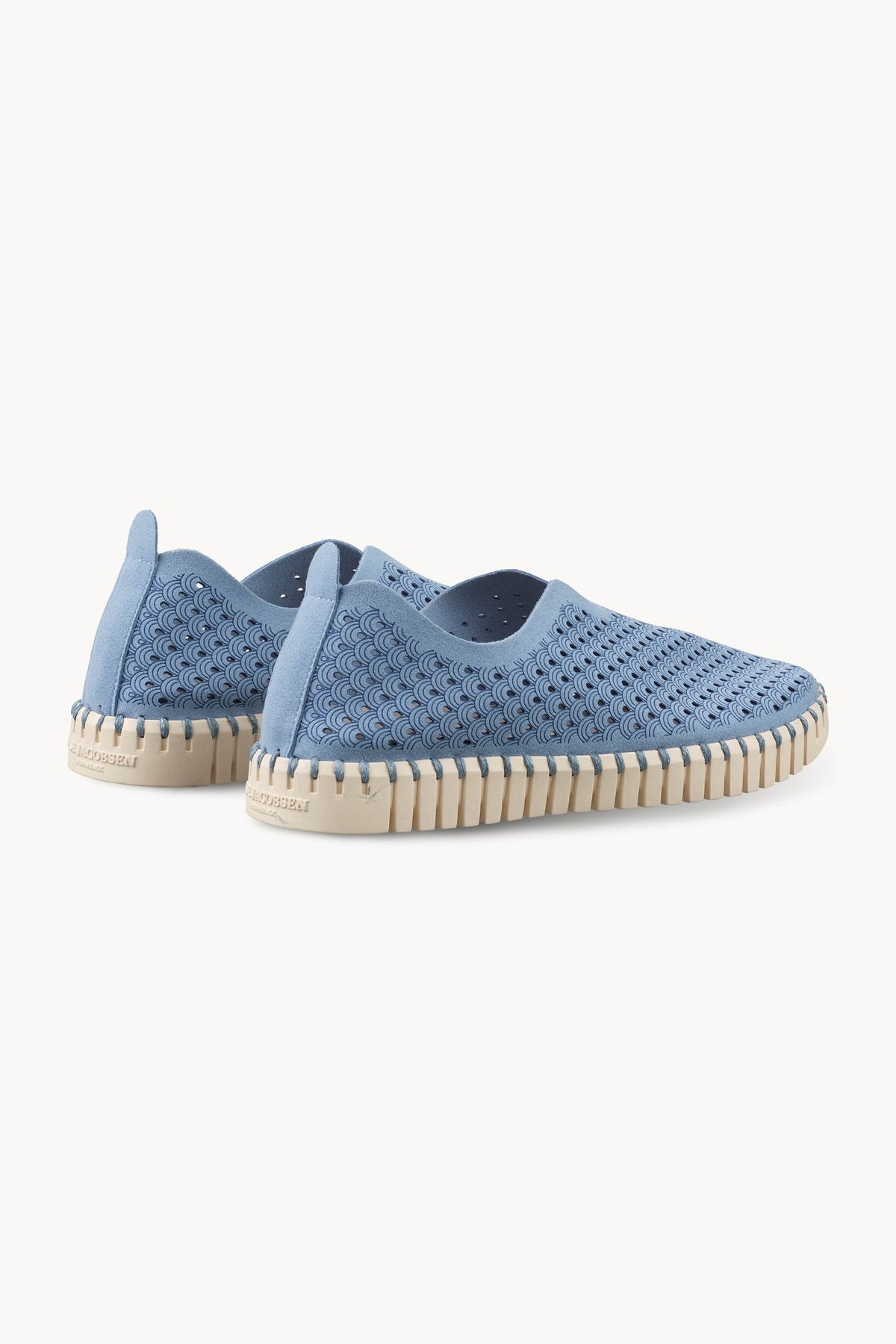 Laser-cut Slip-on Shoes on Flat Sole - Cornflower Pearled Ivory