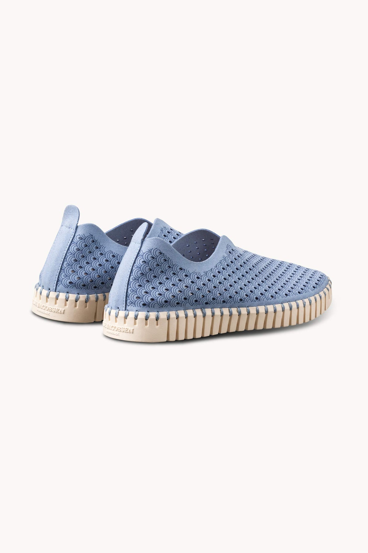 Laser-cut Slip-on Shoes on Flat Sole - Cornflower Pearled Ivory