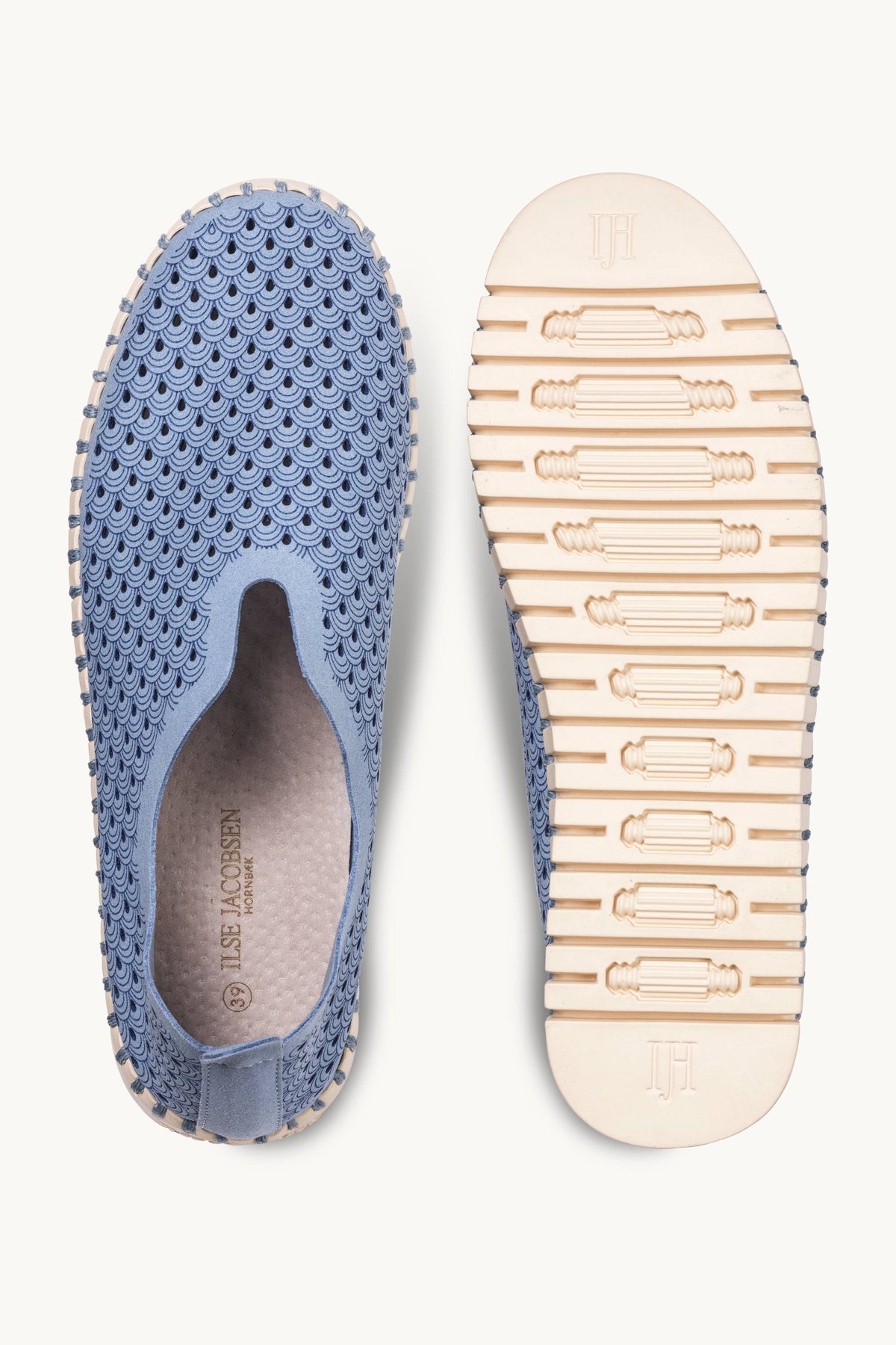 Laser-cut Slip-on Shoes on Flat Sole - Cornflower Pearled Ivory