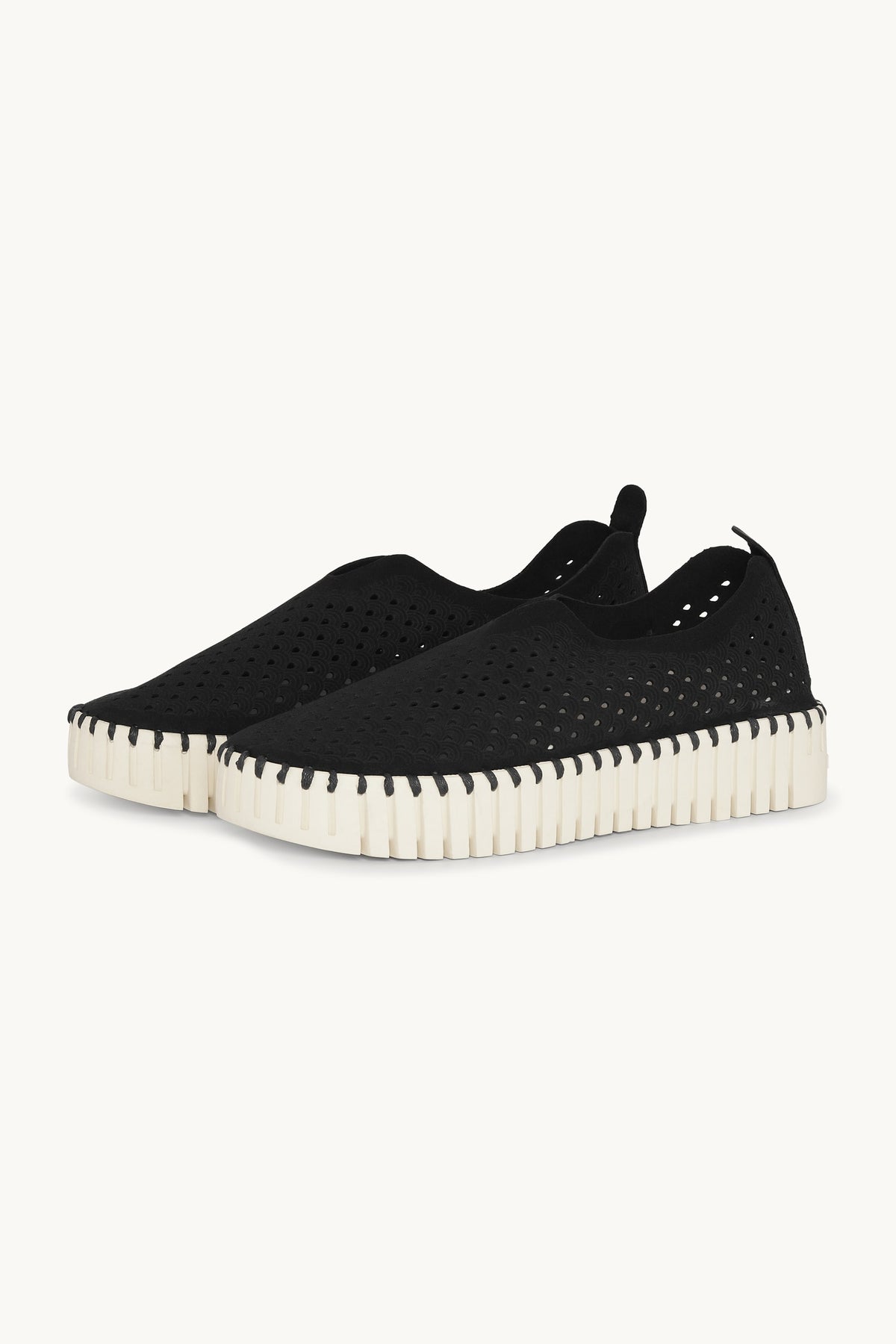 Laser-cut Slip-on Shoes on Platform Sole - Black