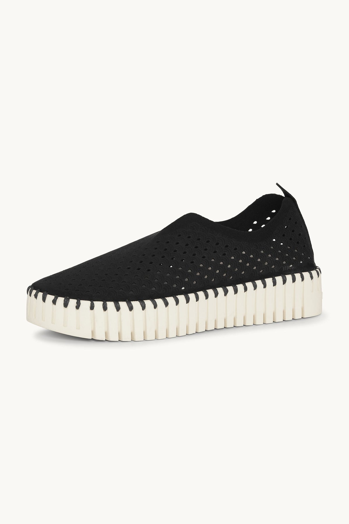 Laser-cut Slip-on Shoes on Platform Sole - Black